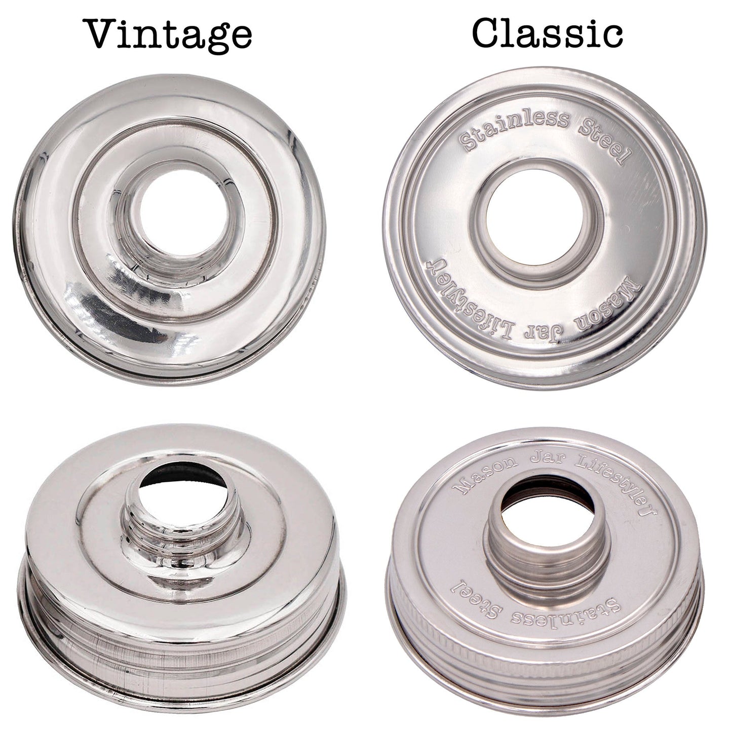 Vintage-style Mason Jar Lifestyle chrome soap pump dispenser with mirror finish for regular-mouth mason jars.