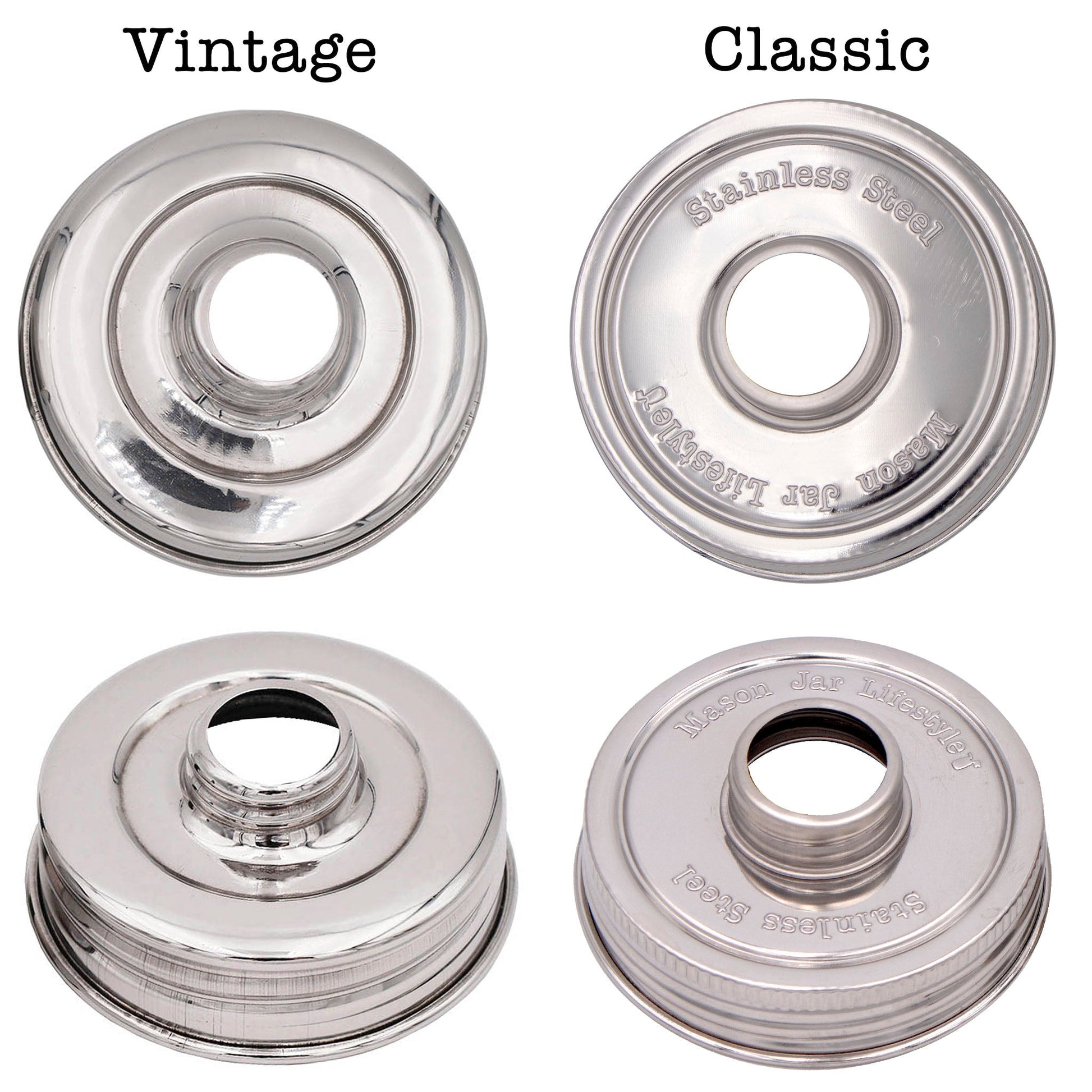 Vintage-style Mason Jar Lifestyle chrome soap pump dispenser with mirror finish for regular-mouth mason jars.