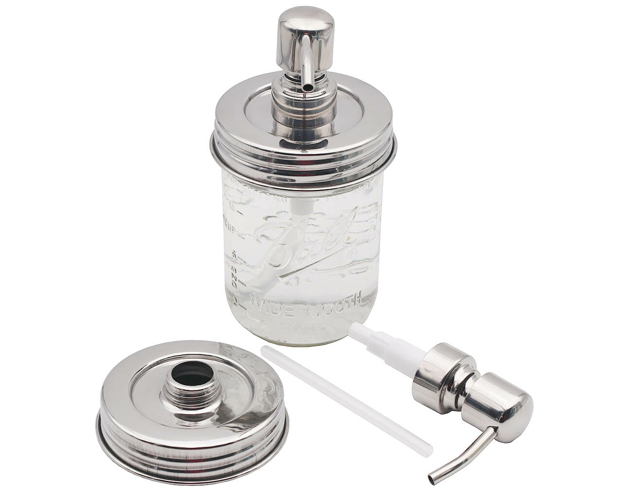 Chrome soap pump dispenser for mason jars, Mason Jar Lifestyle vintage-style mirror finish on regular mouth mason jars.