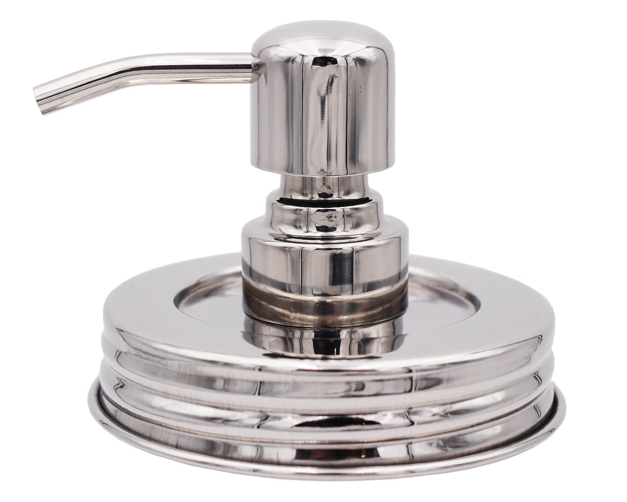 Chrome soap pump dispenser with mirror finish for regular-mouth Mason jars, designed by Mason Jar Lifestyle.
