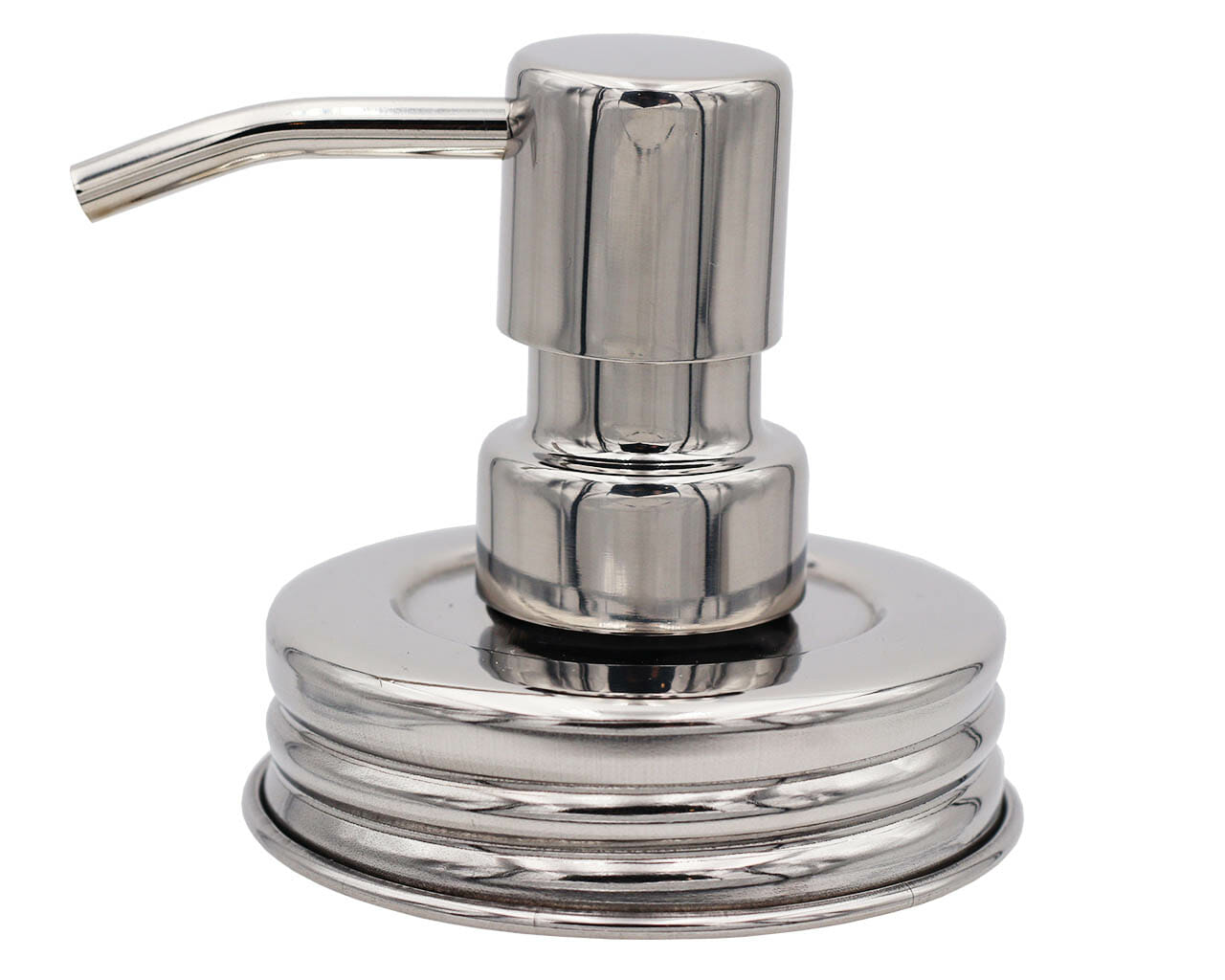 Chrome soap pump dispenser with mirror finish for regular-mouth Mason jars, vintage threaded design by Mason Jar Lifestyle.