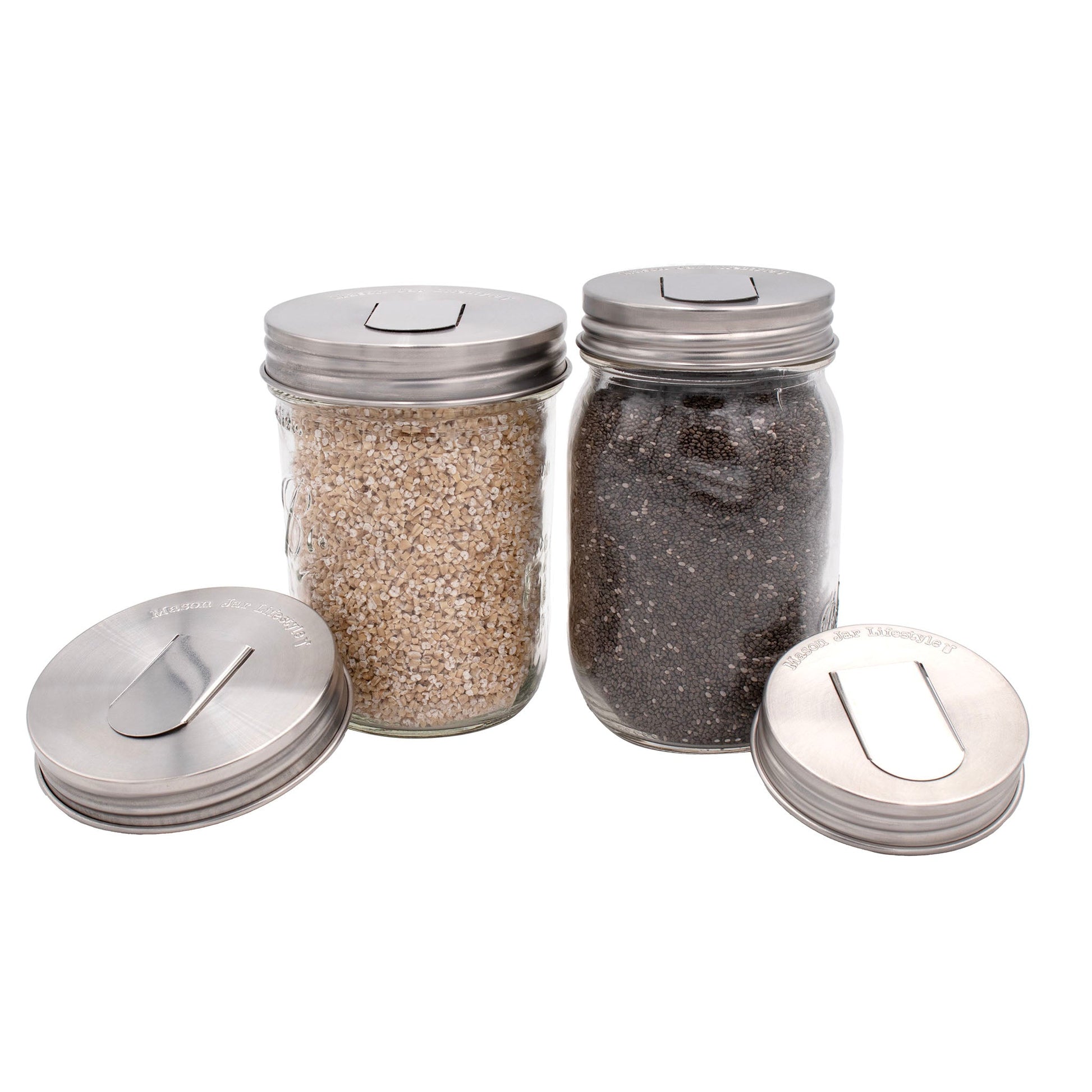 Grain Dispenser Stainless Steel Lids for Mason Jars 2 Pack - Blessings Grow Meadows