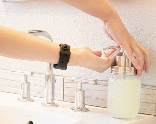 Satin finish foaming soap pump dispenser attached to a regular mouth mason jar for Mason Jar Lifestyle cleaning supplies