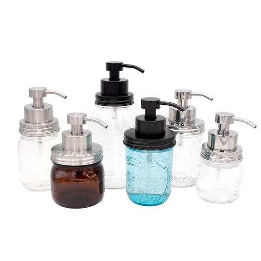 Satin finish foaming soap pump dispenser for mason jars, Mason Jar Lifestyle brand, fits regular-mouth mason jars.