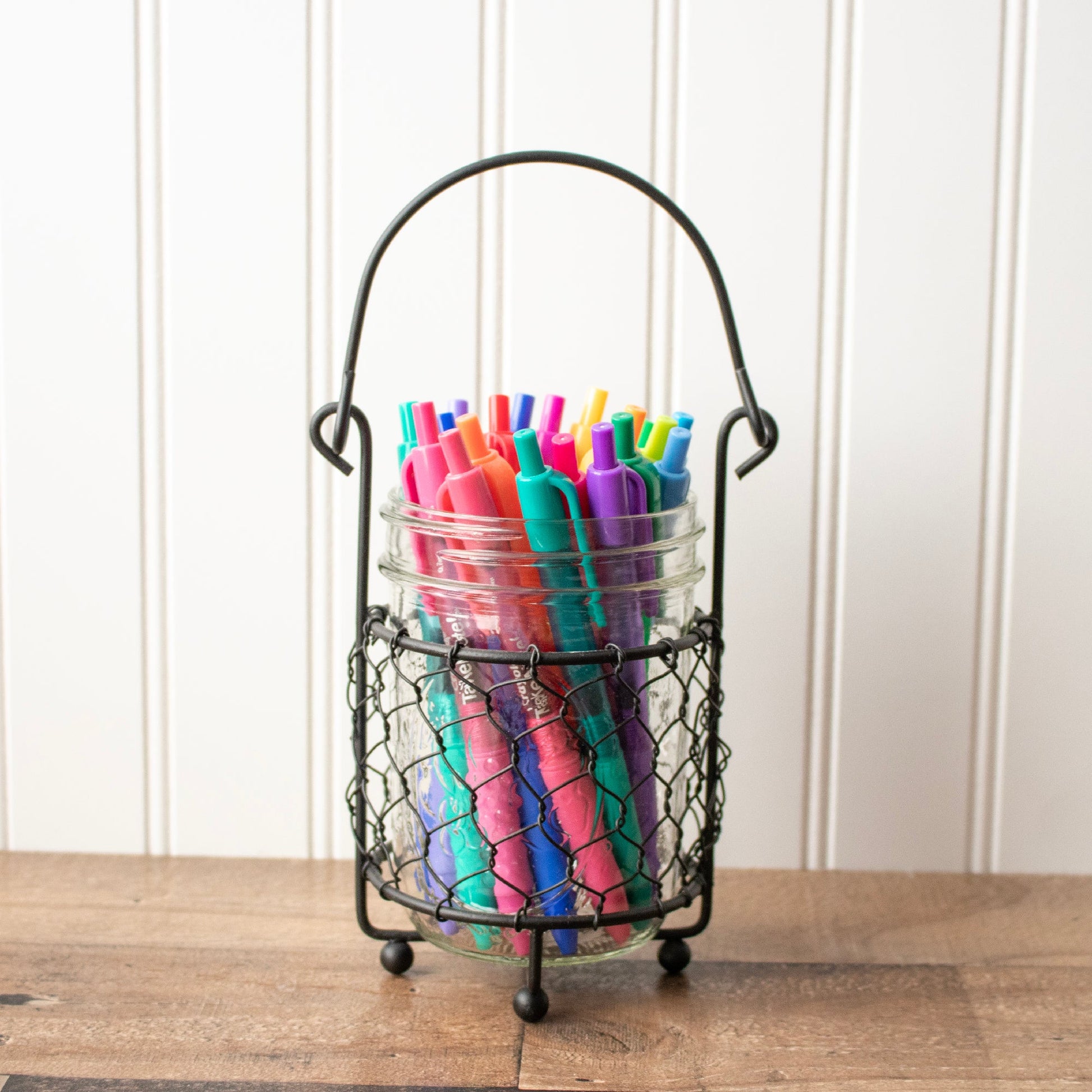 Single Pint Jar Caddy with Chicken Wire for Hanging or Carrying One Mason Jar - Blessings Grow Meadows