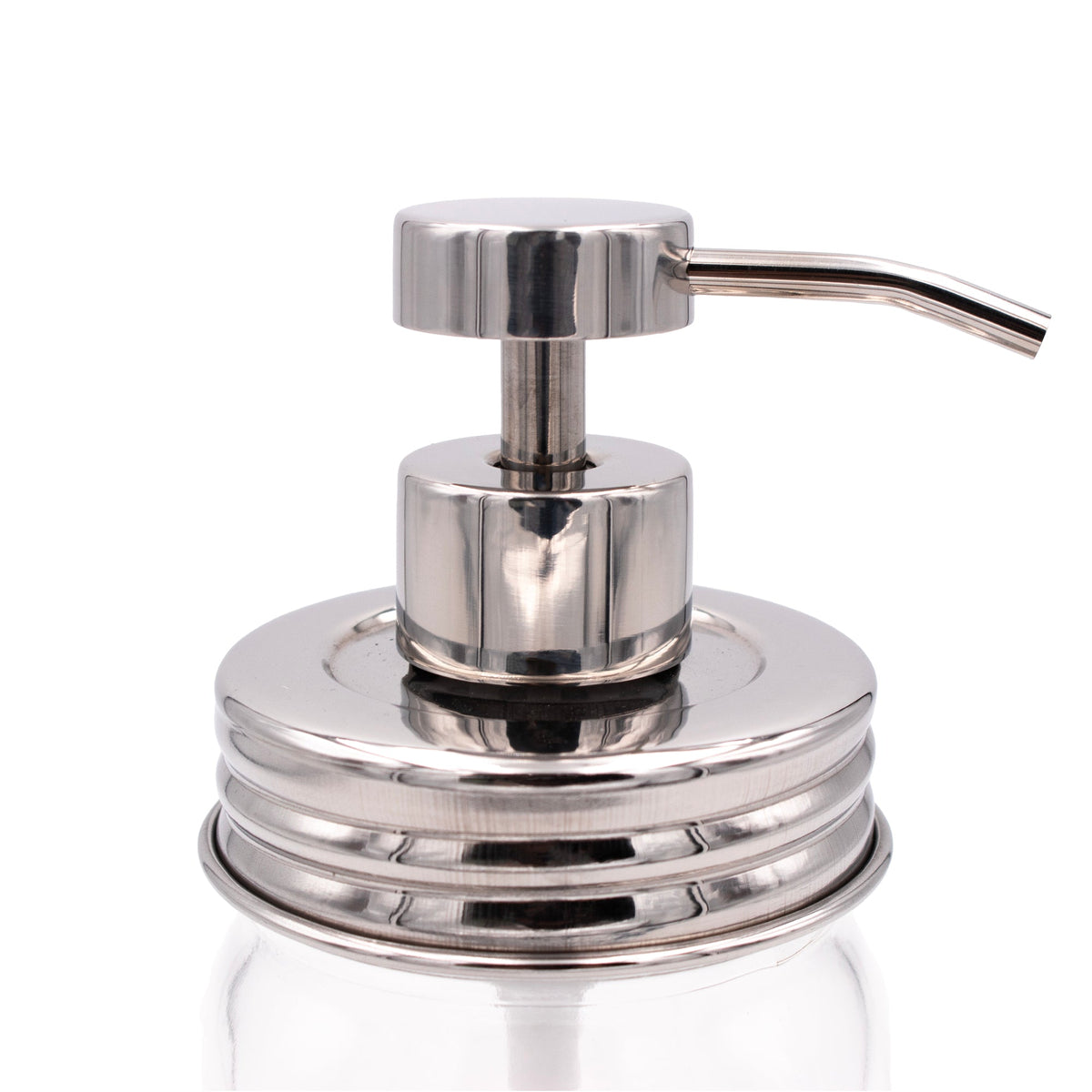Chrome soap pump dispenser with mirror lid for mason jars, ideal for bathroom or kitchen, reusable and vintage-style.