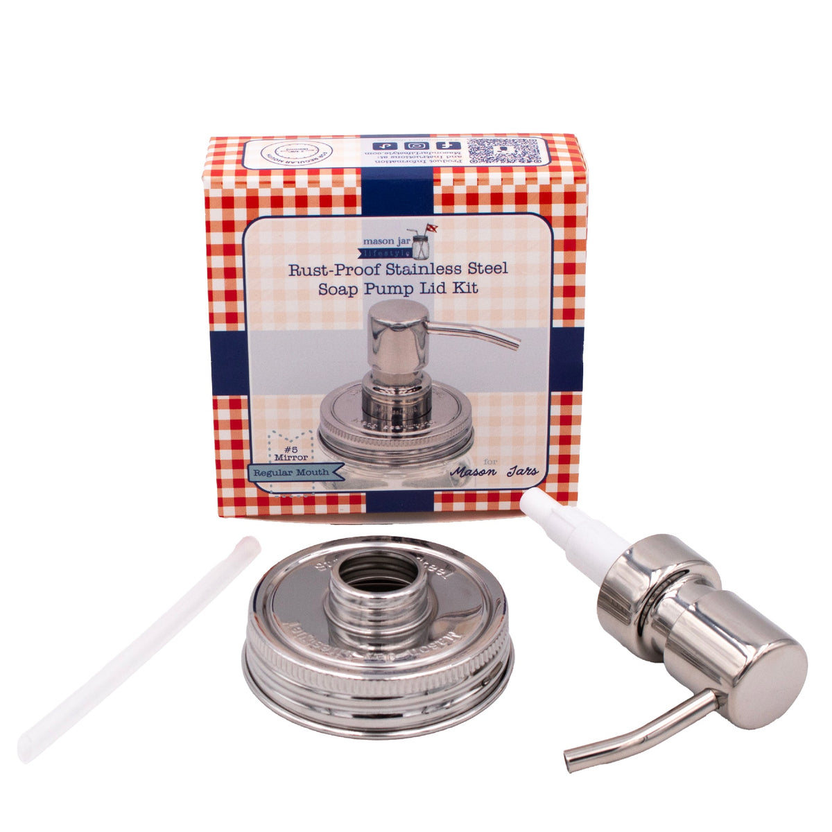 Chrome soap pump dispenser with mirror lid fits standard mason jars for bathroom or kitchen use, reusable and refillable.