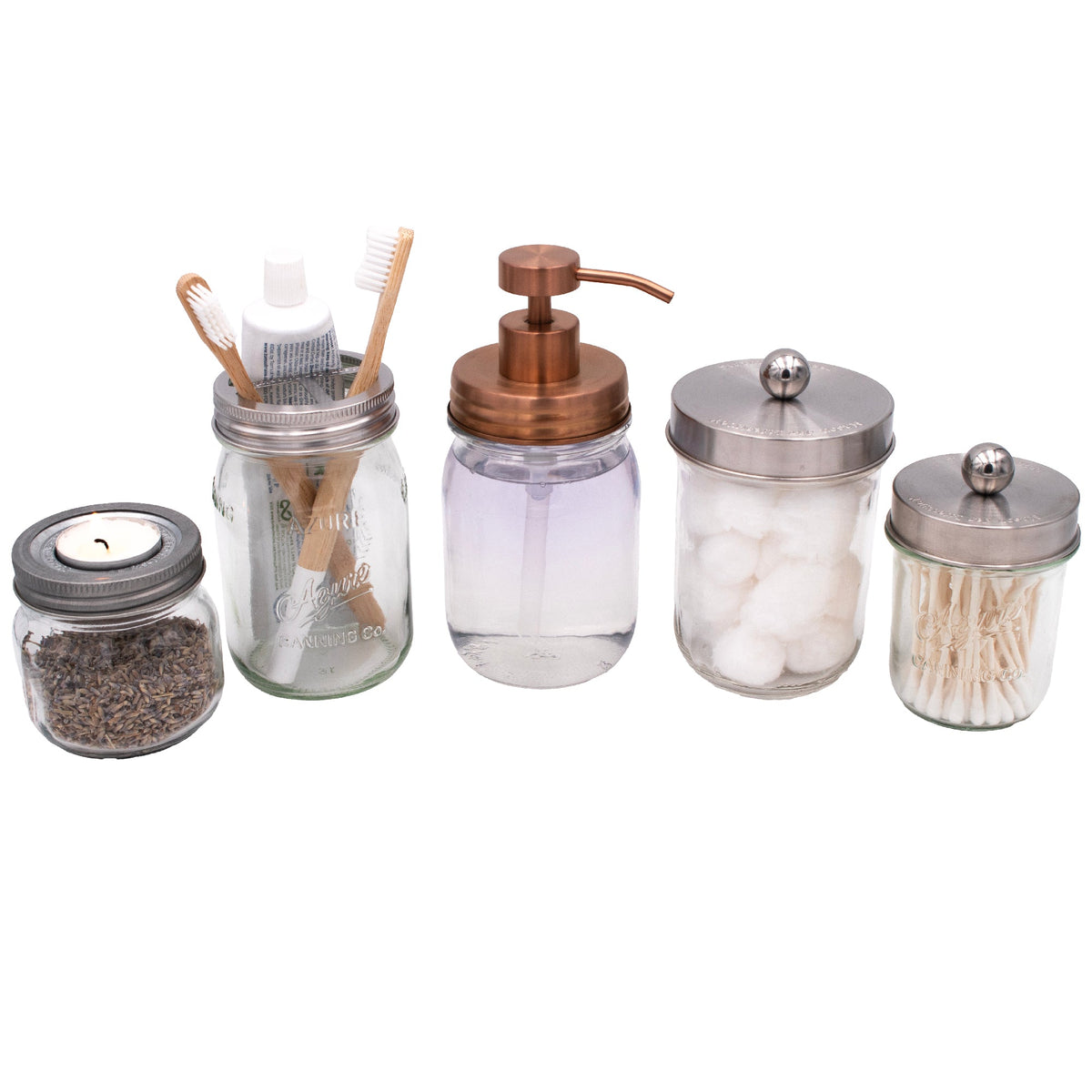 Vintage copper soap pump lid kit for regular mouth Mason jars, includes reusable pump for bathroom or kitchen use.