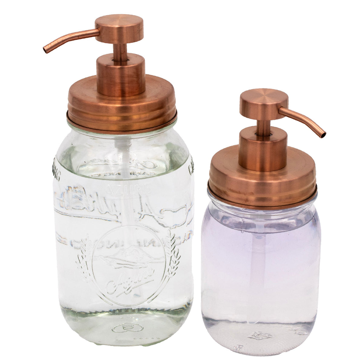 Vintage copper soap pump lid kit for regular mouth Mason jars, ideal for kitchen or bathroom soap dispensers.