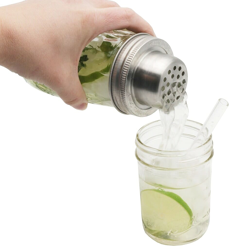 Mason Jar Lifestyle stainless steel cocktail shaker lid with band, designed for Mason jar-style drink shakers, mint green color.