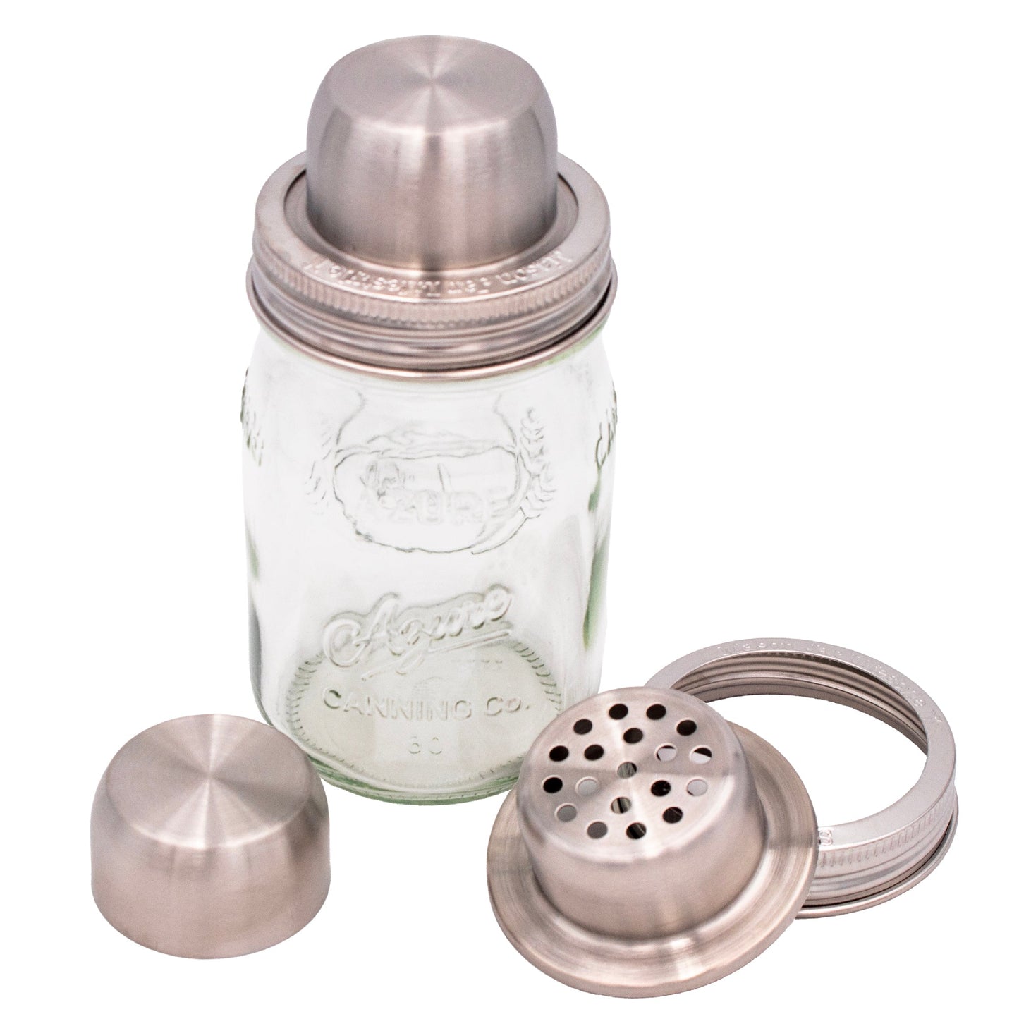 Mason Jar Lifestyle stainless steel band lid for Mason Shaker cocktail shaker with compact design, ideal for mixing drinks and cocktails.