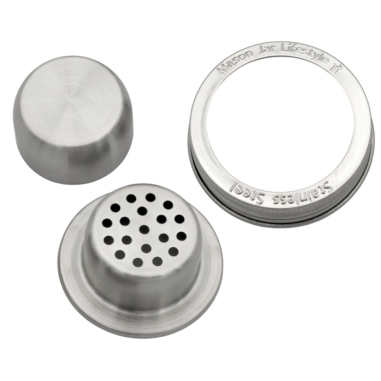 Mason Jar Lifestyle stainless steel band lid for Mason Shaker cocktail shaker showing the lid with a sleek band and stainless steel finish.
