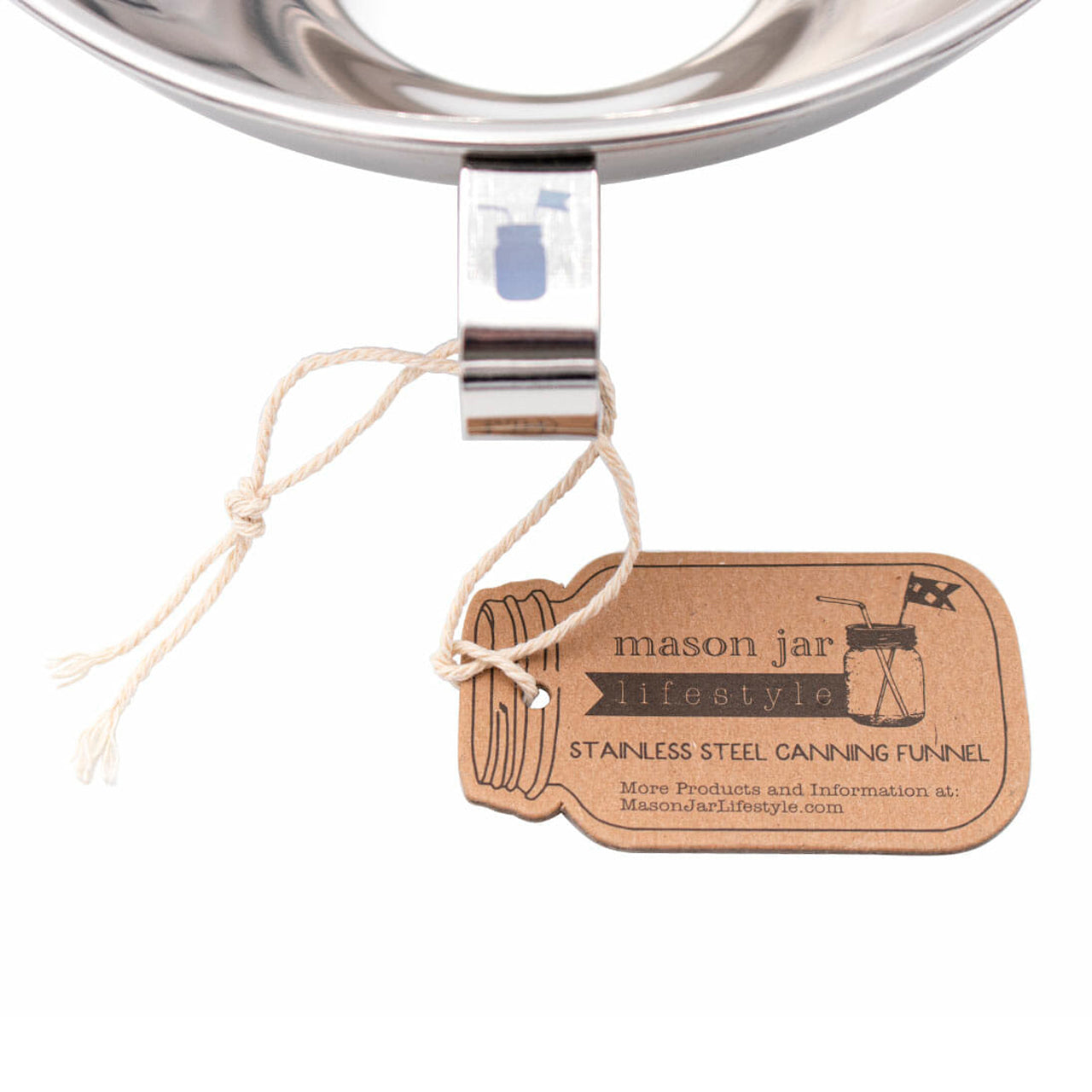 Stainless steel canning funnel for mason jars, Mason Jar Lifestyle, with wide mouth and durable design for easy jar filling.