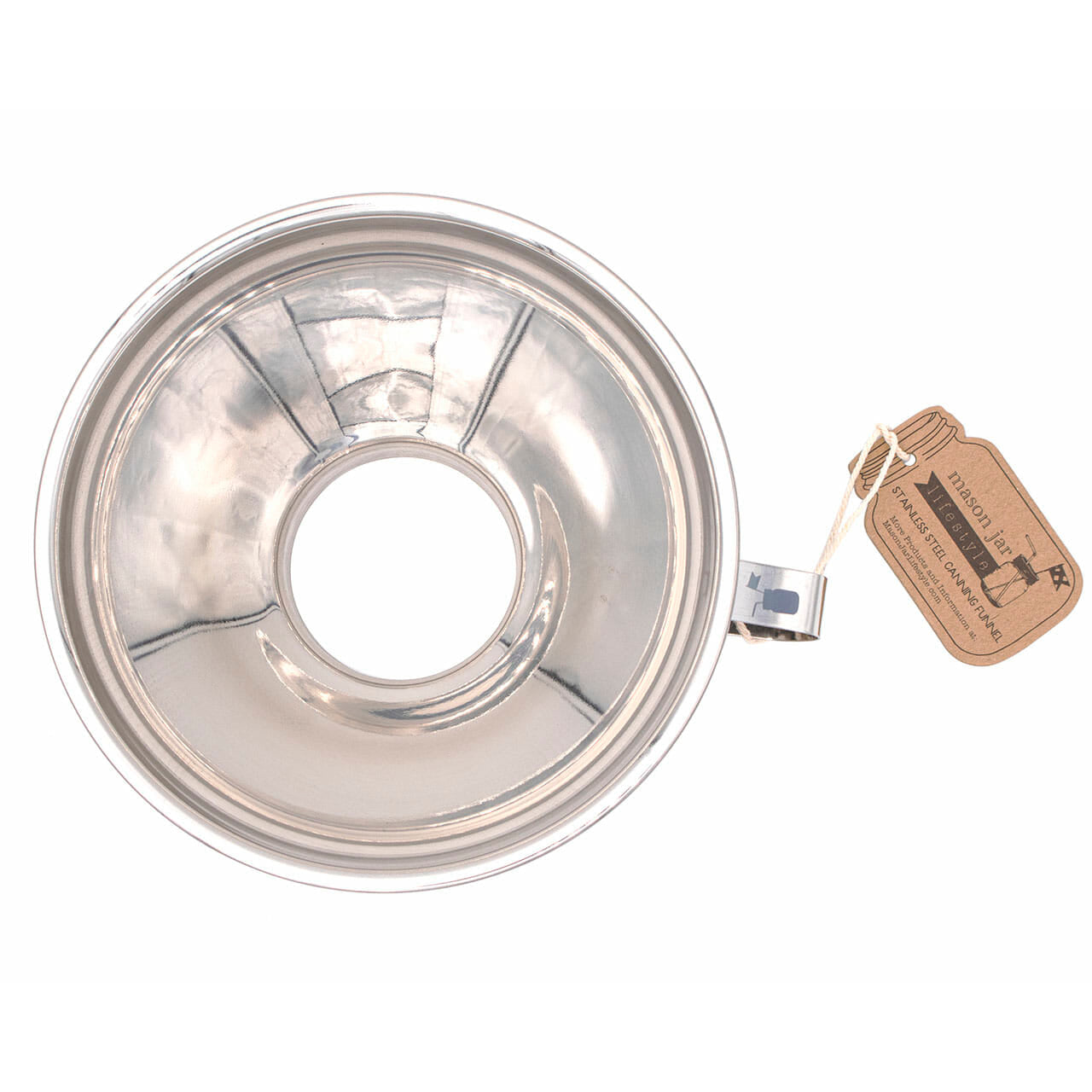Stainless steel canning funnel for Mason jars, Mason Jar Lifestyle brand, with wide mouth and secure fitting for easy jar filling