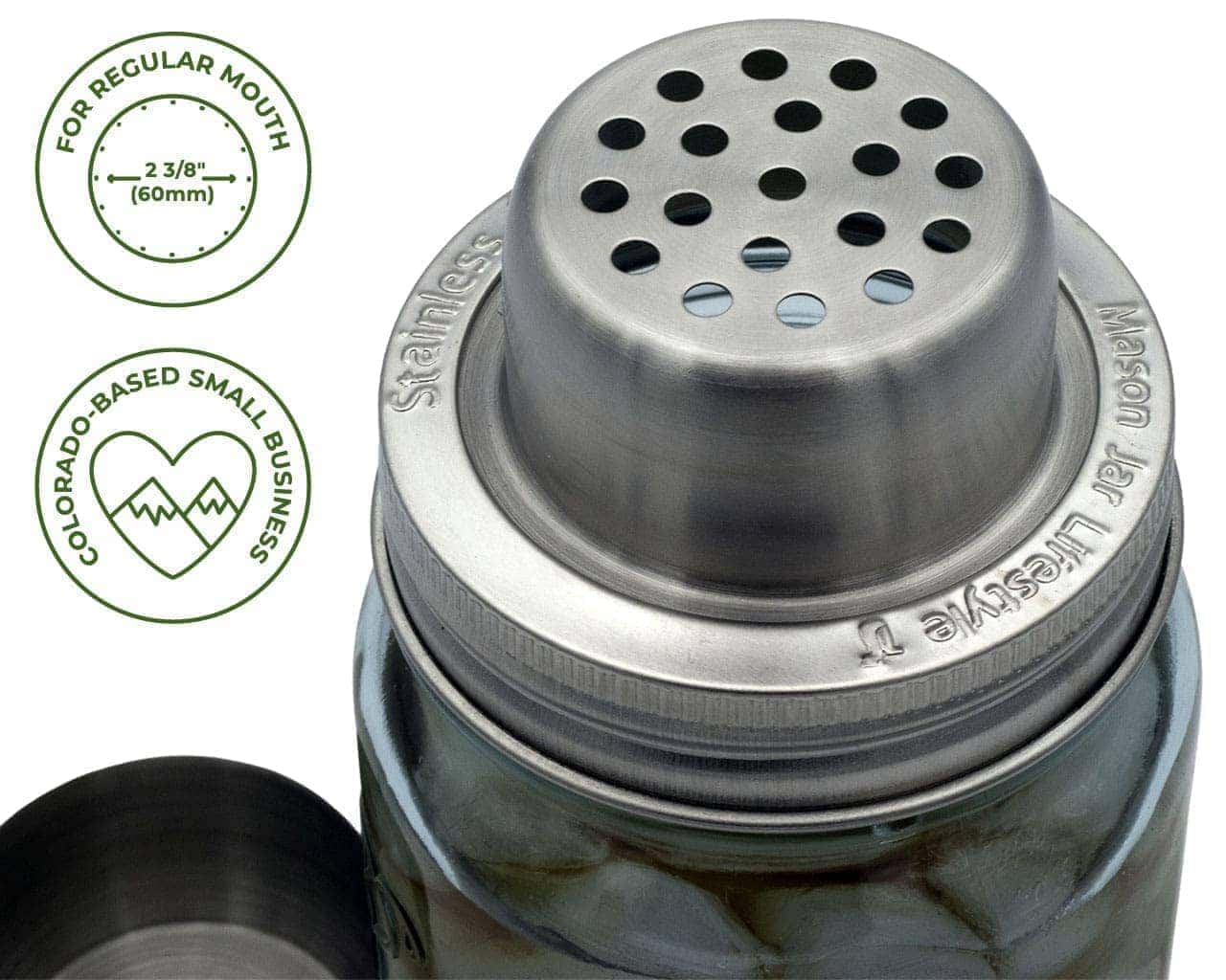 Mason Shaker Cocktail Shaker Lid with Stainless Steel Band - Blessings Grow Meadows