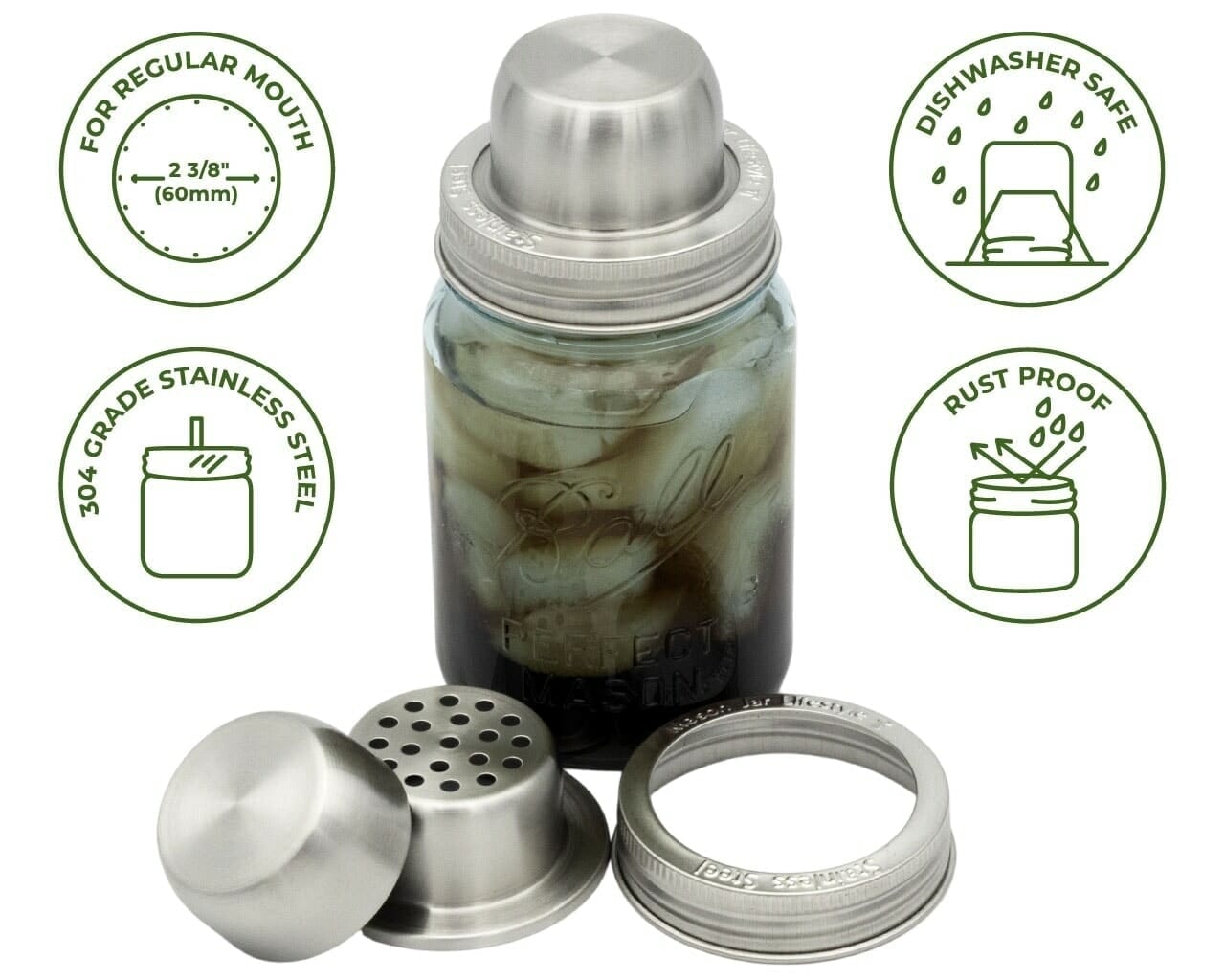 Mason Shaker Cocktail Shaker Lid with Stainless Steel Band - Blessings Grow Meadows