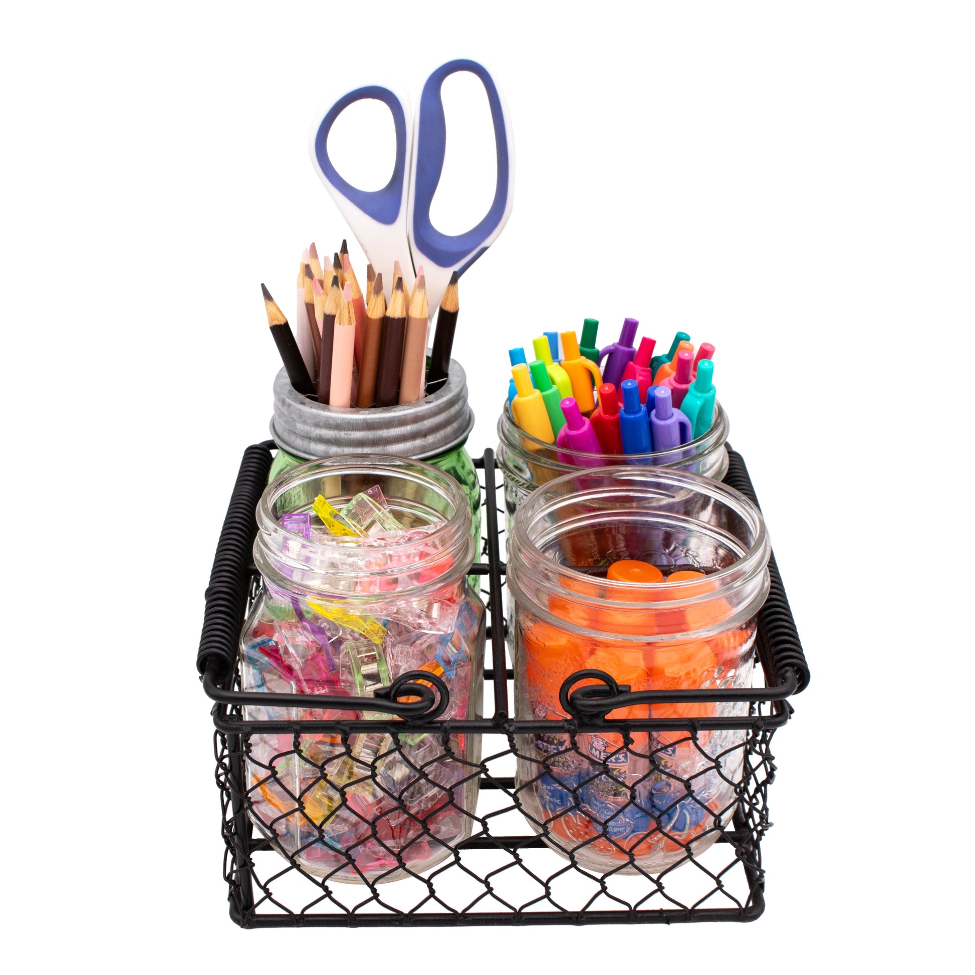 Chicken Wire Caddy for 4 Pint Mason Jars - Blessings Grow Meadows