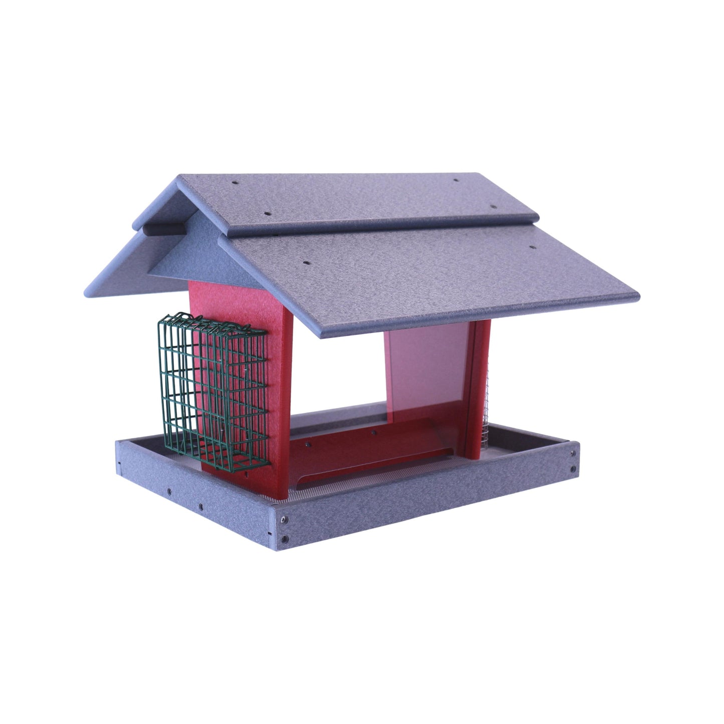 Eco-friendly AmishToyBox.com classic bird feeder with suet holder and peanut feeder, post-mount lawn and patio outdoor bird feeding station