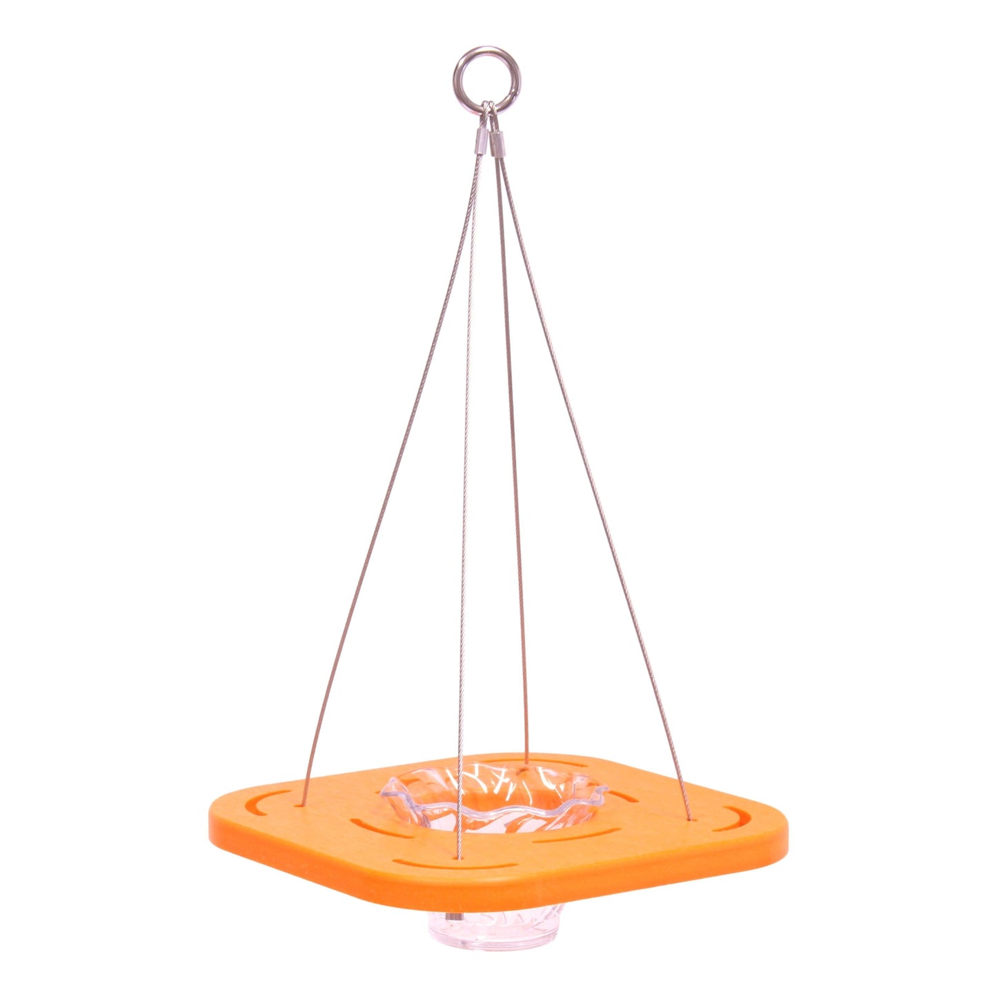 Oriole bird feeder with porch jelly-cup design by AmishToyBox.com, showing the feeder's colorful exterior and feeding ports.
