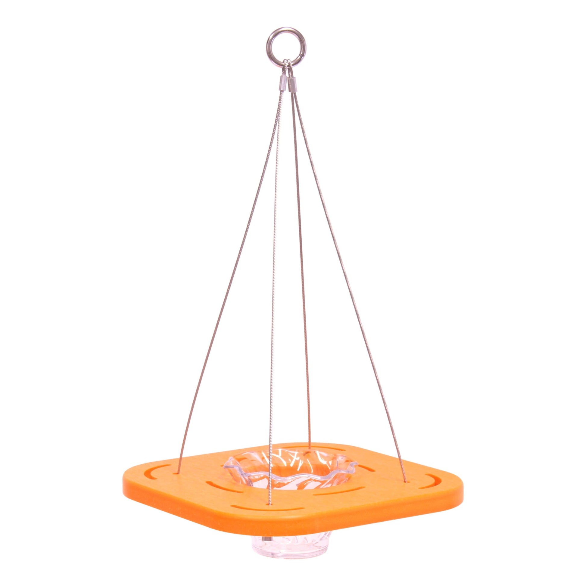 Oriole bird feeder with porch jelly-cup design by AmishToyBox.com, showing the feeder's colorful exterior and feeding ports.