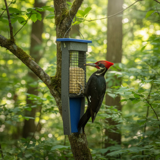 Pileated Woodpecker Suet Bird Feeder - Holds 2 Suet Cakes