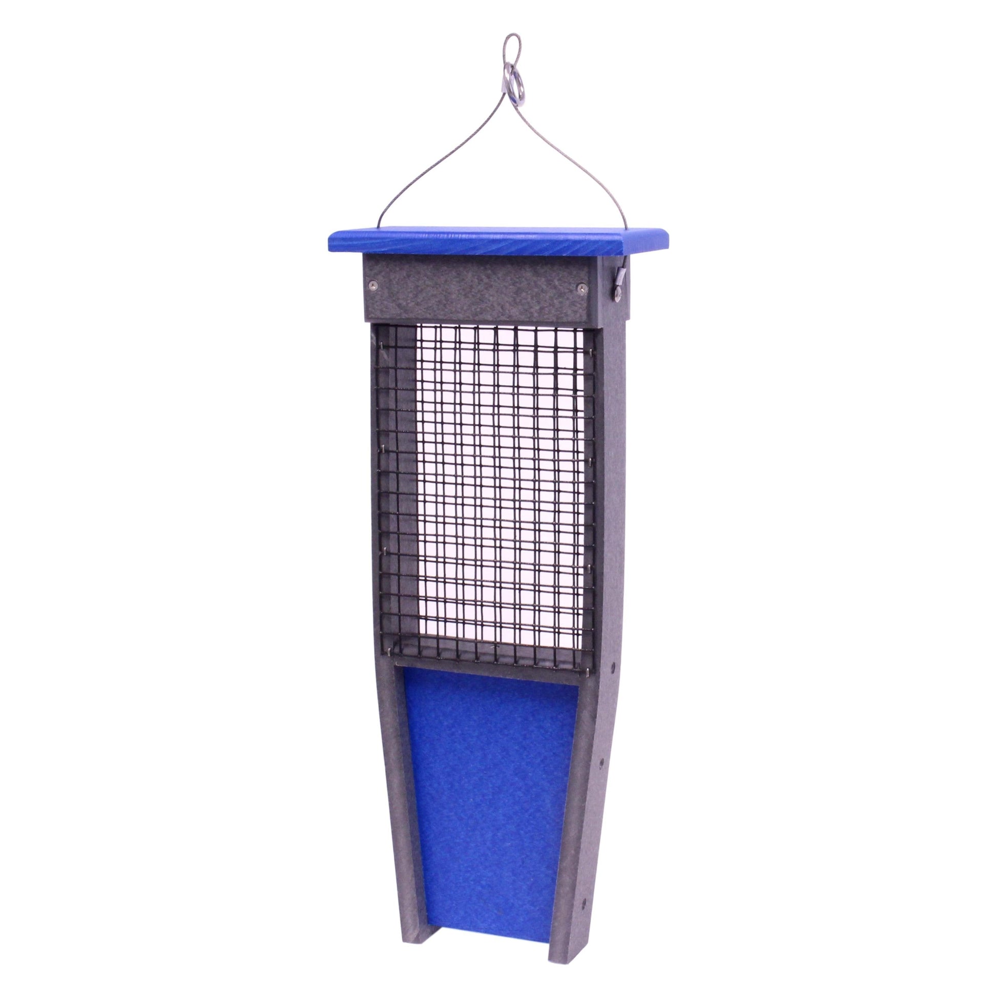 Pileated Woodpecker suet bird feeder from AmishToyBox.com holding two suet cakes, made of wood with a natural finish.