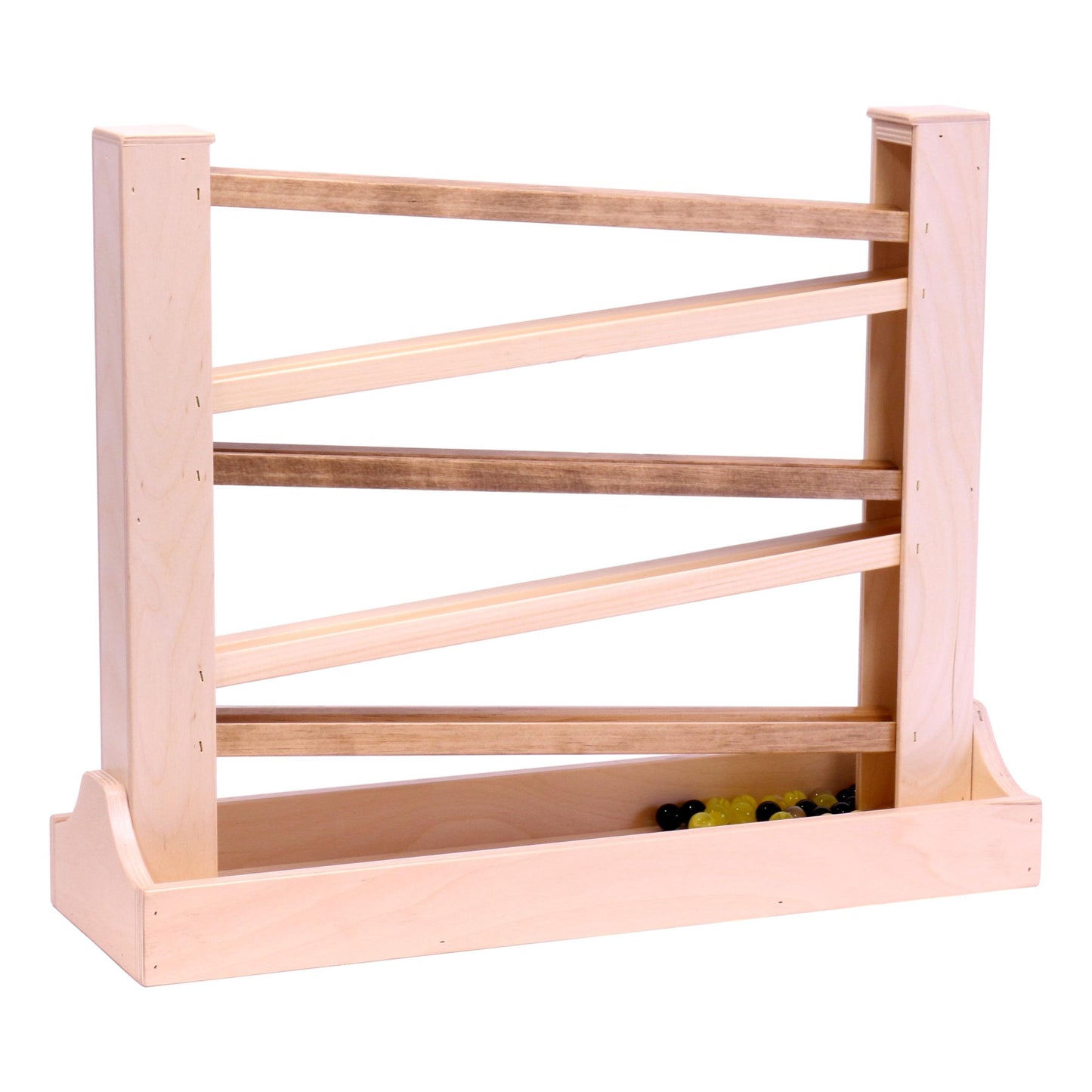Amish-made heirloom marble and ball roller toy with wooden construction and child-safe finish, designed for safe play and durability.