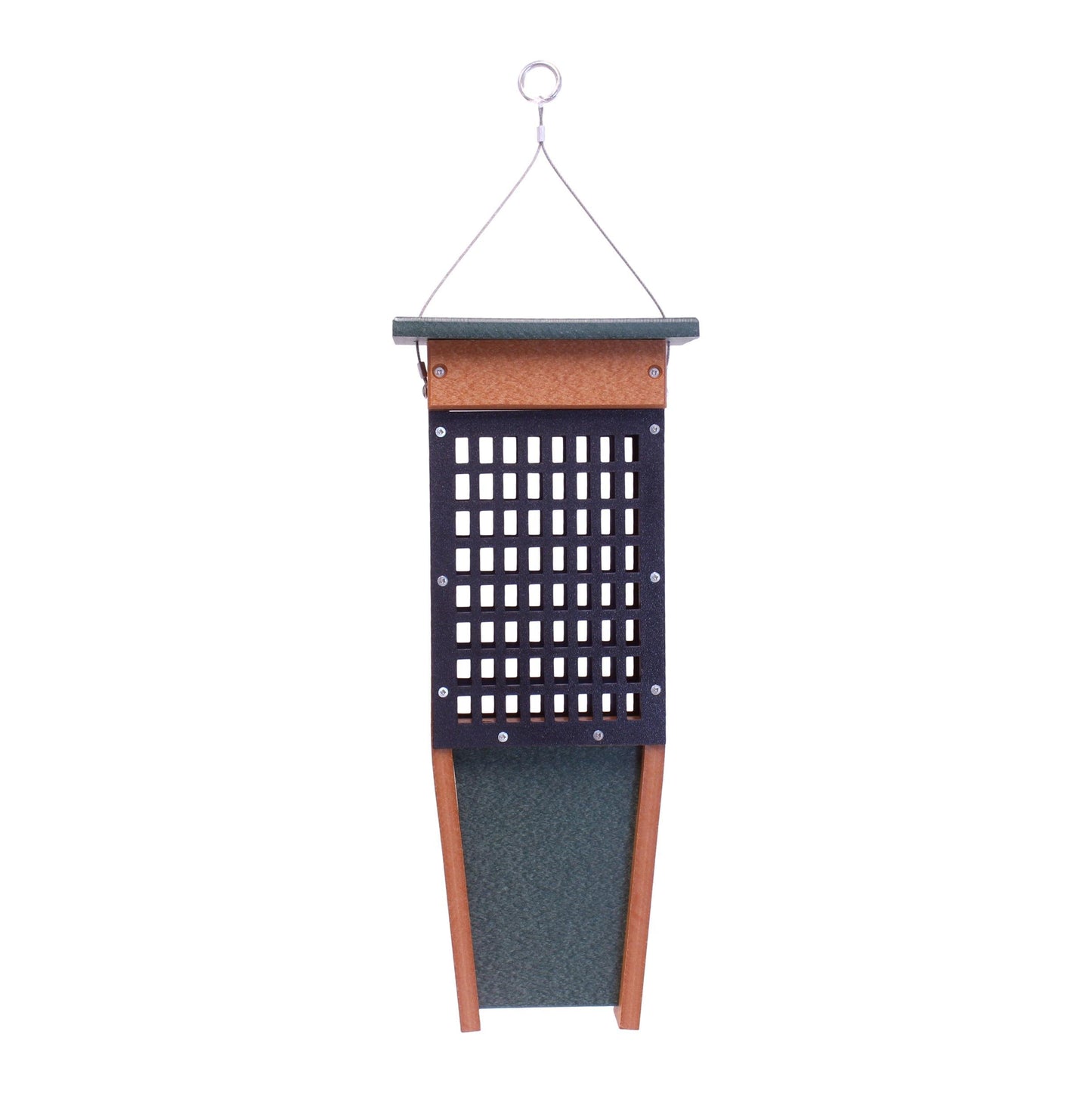 Pileated Woodpecker suet bird feeder from AmishToyBox.com holding two suet cakes, designed for attracting woodpeckers to your yard.