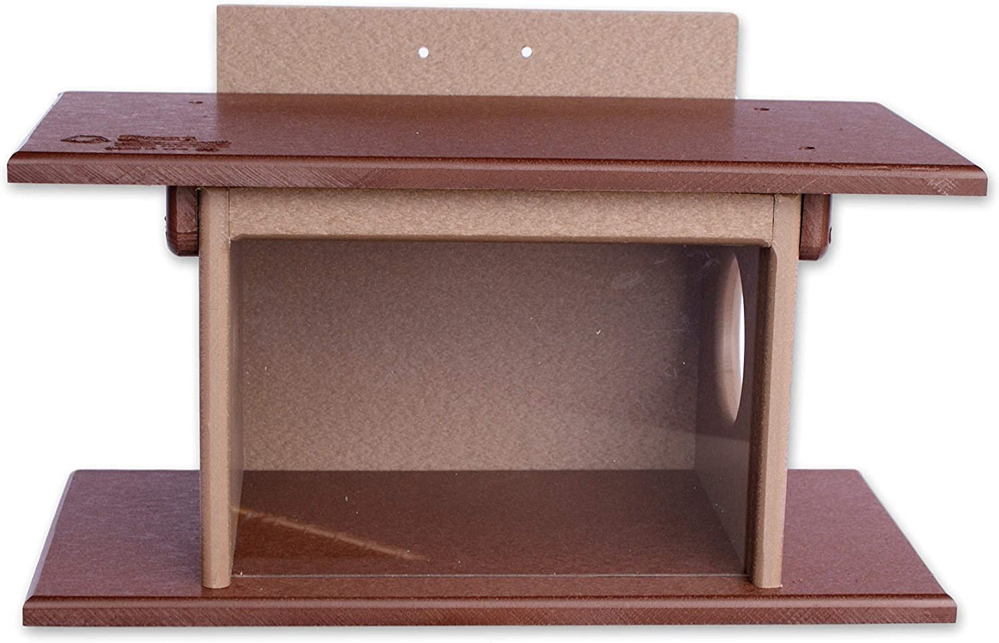 Amish-made squirrel corn feeder mounted on a post, made of durable poly lumber, designed for wildlife feeding and squirrel access.