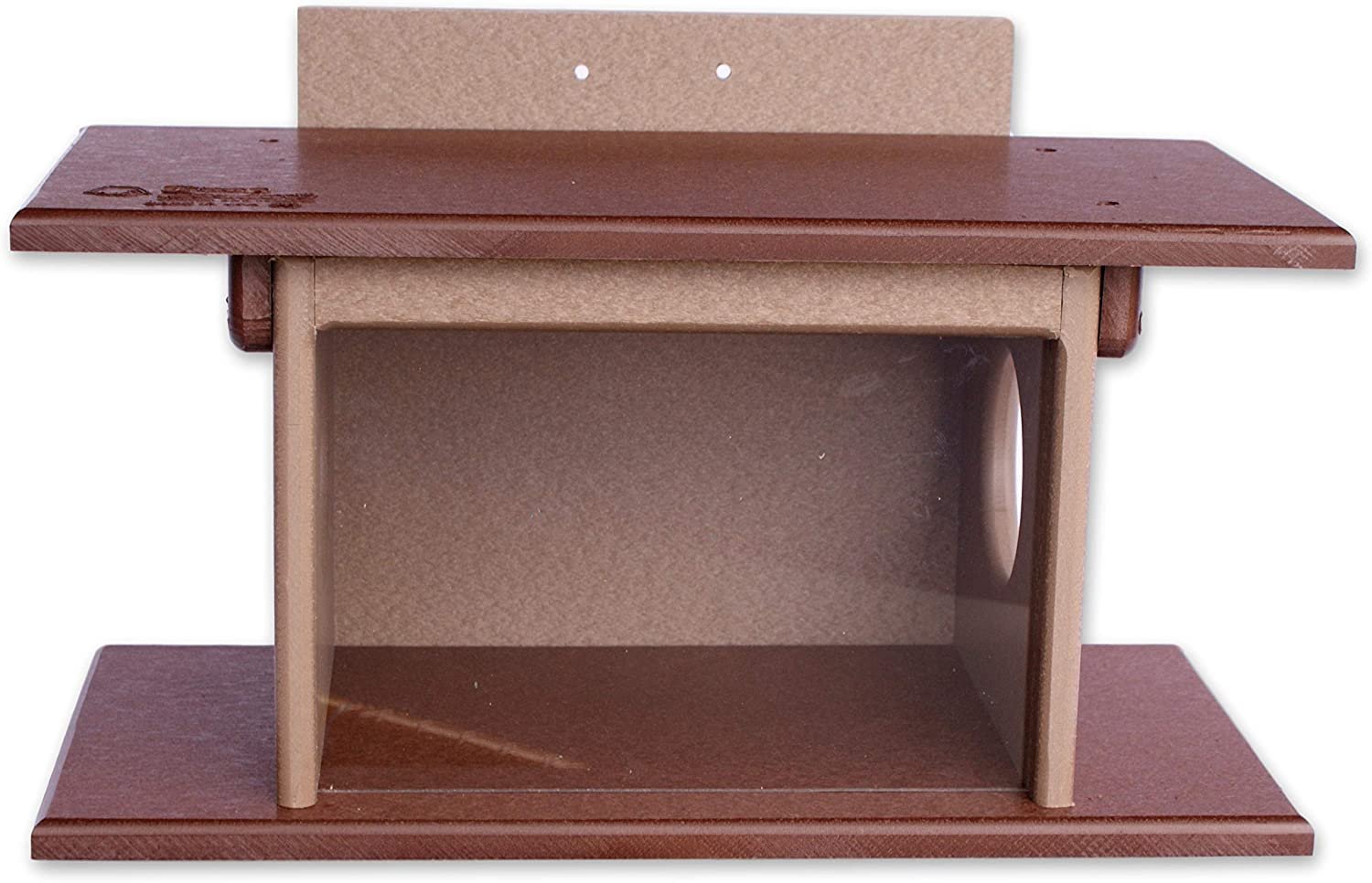 Amish-made squirrel corn feeder mounted on a post, made of durable poly lumber, designed for wildlife feeding and squirrel access.