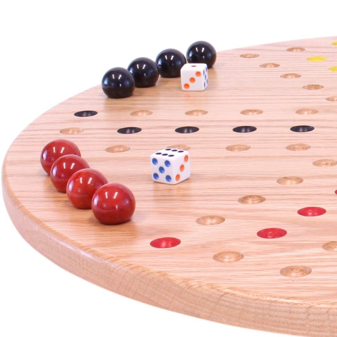 Round Aggravation game board set made of solid oak wood, double-sided game board for classic AmishToyBox.com game play.