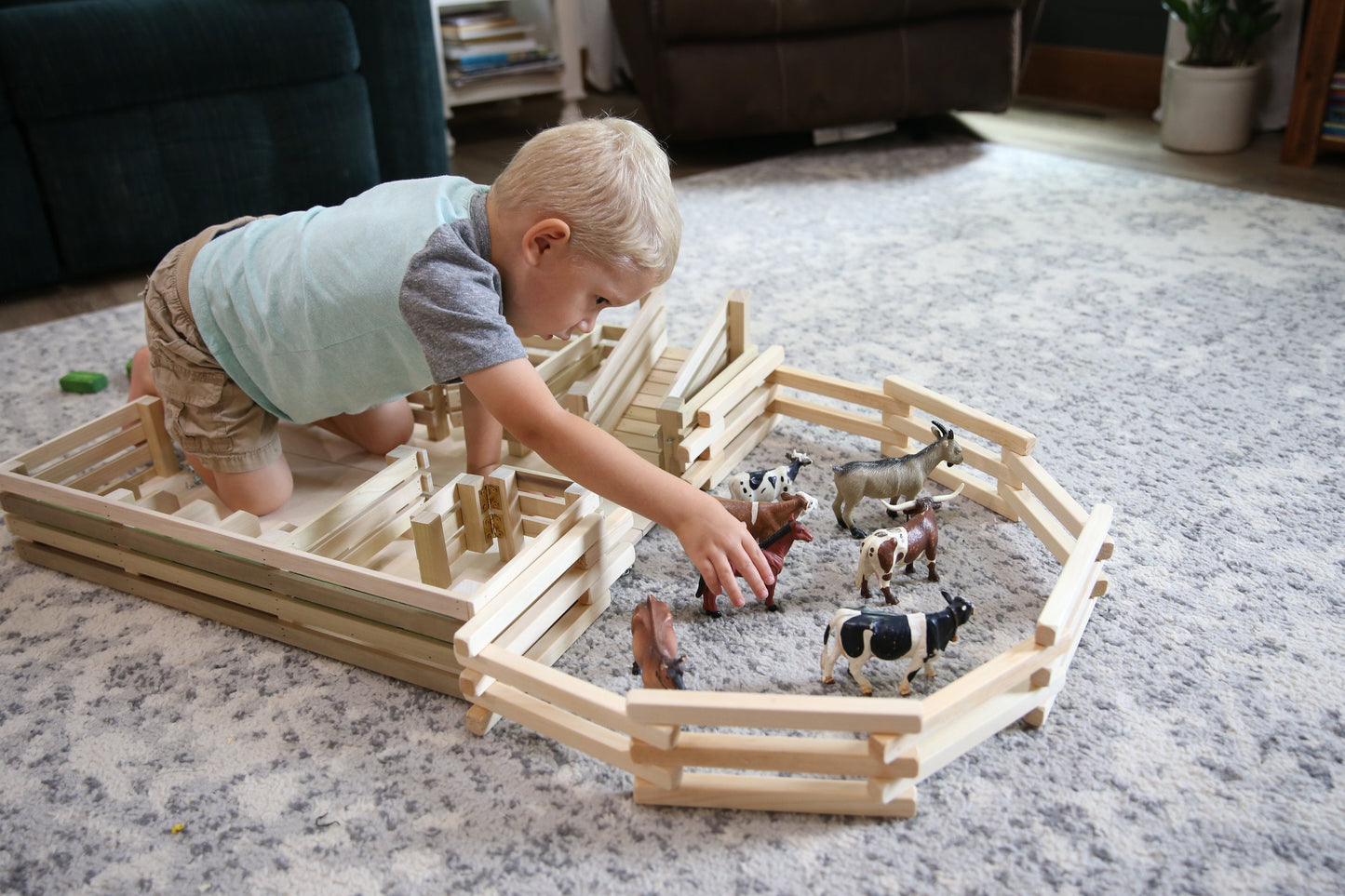 Amish-Made Wooden Folding Stock Yard Farm Toy, Unfinished