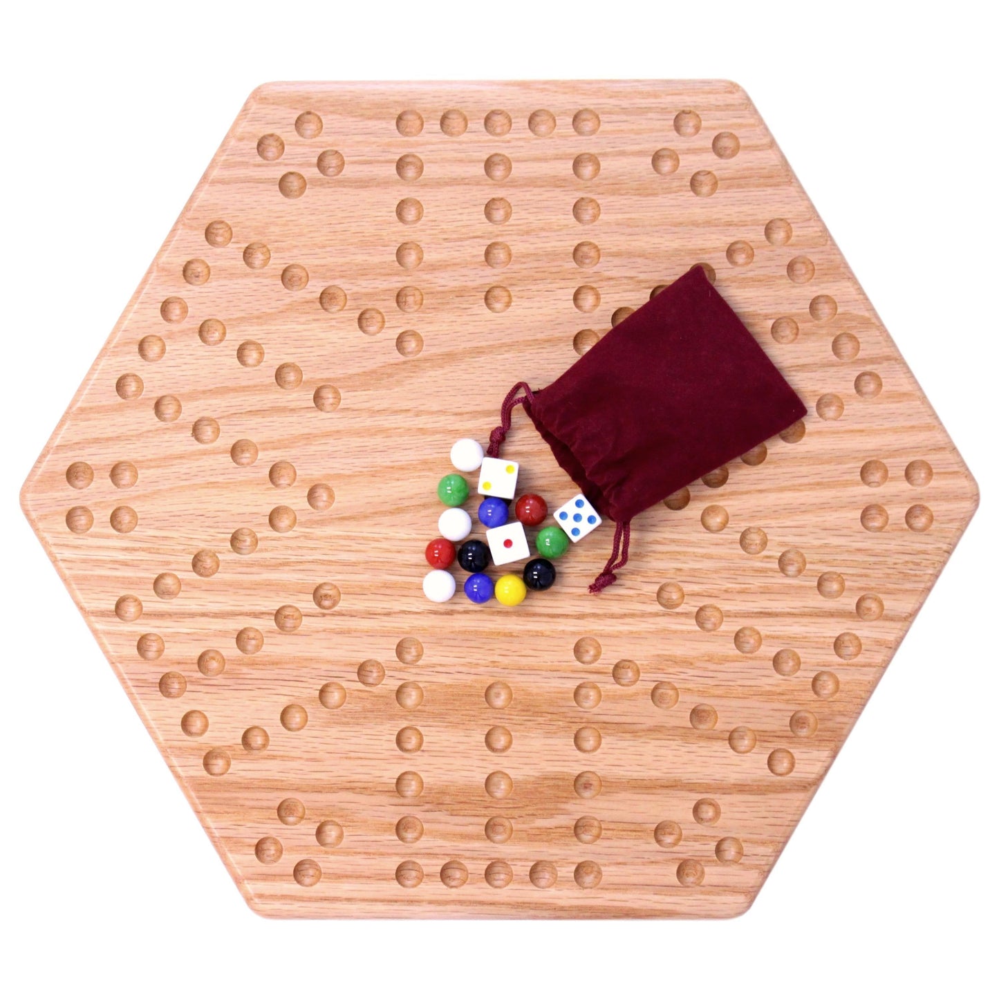 Unpainted solid oak 16-inch aggravation game board with holes, double-sided wooden toy for family fun and strategy.