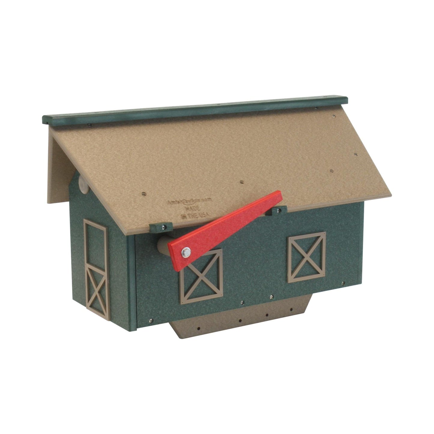 Amish-made mailbox on post, weather-proof poly lumber with UV-resistant finish, designed for durable outdoor mail delivery.