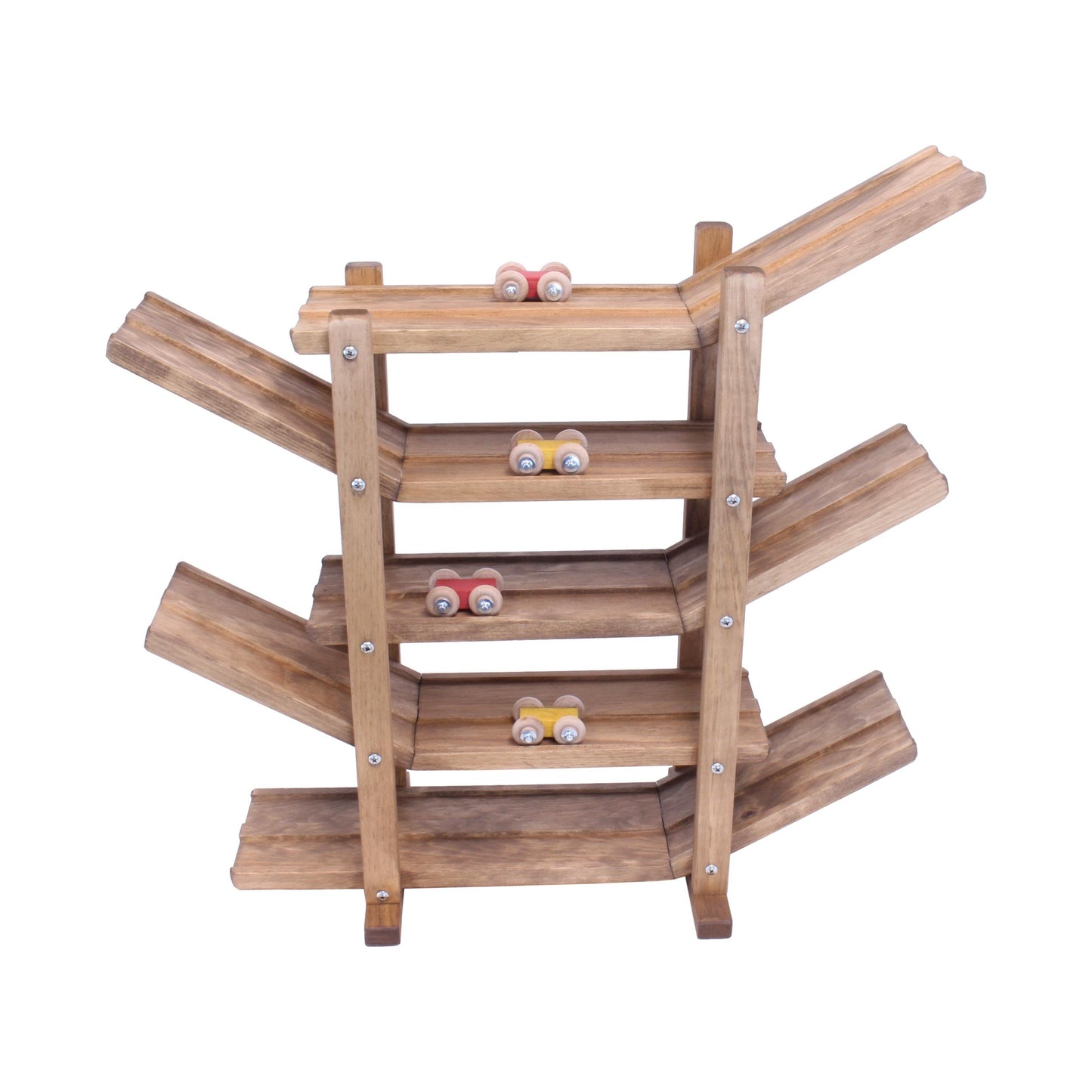 Amish-made handcrafted wooden marble and ball roller racetrack toy, featuring colorful wooden tracks and marbles in a classic design.