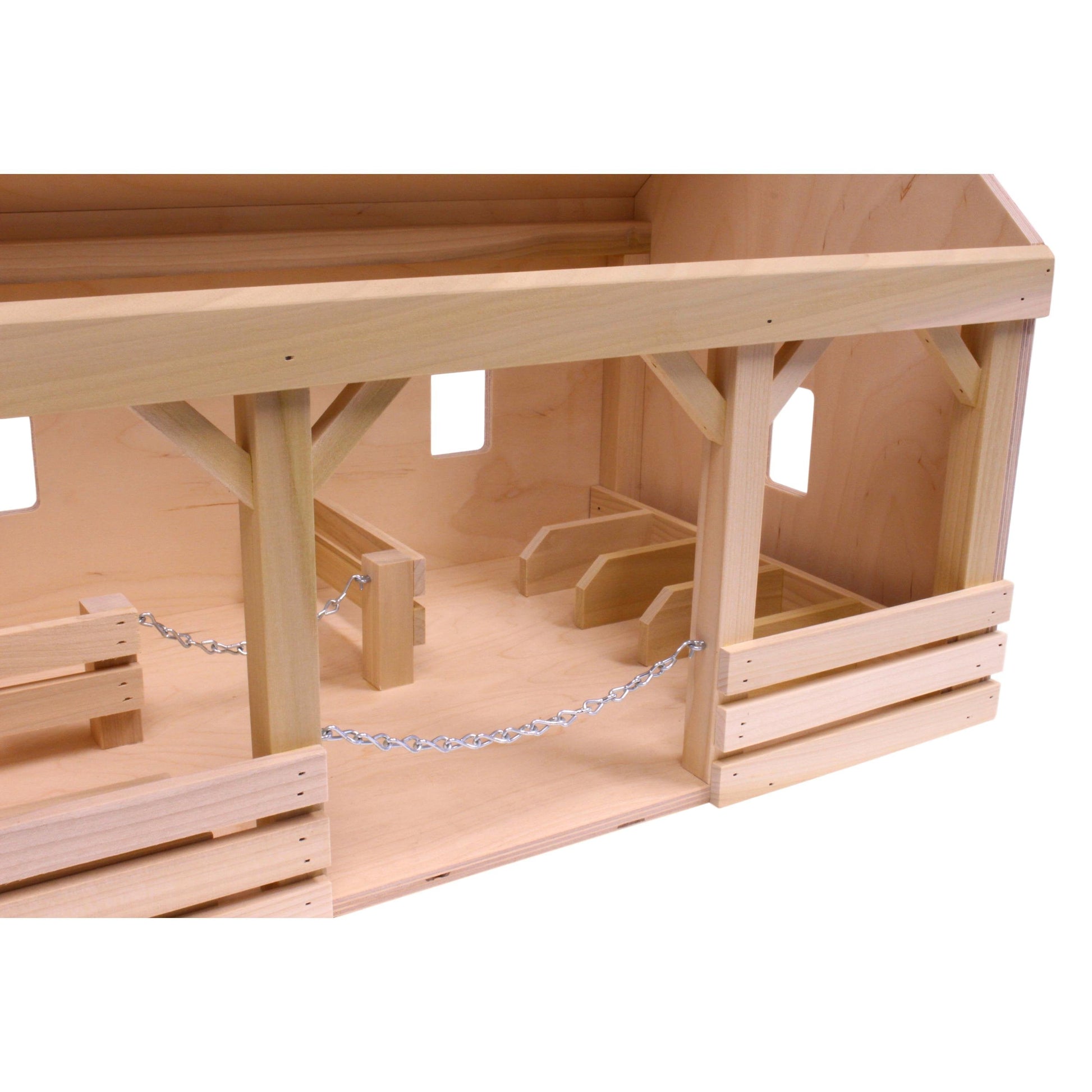 Large wooden A-frame barn toy with hay loft, realistic farm design, by AmishToyBox.com, perfect for children’s farming play.