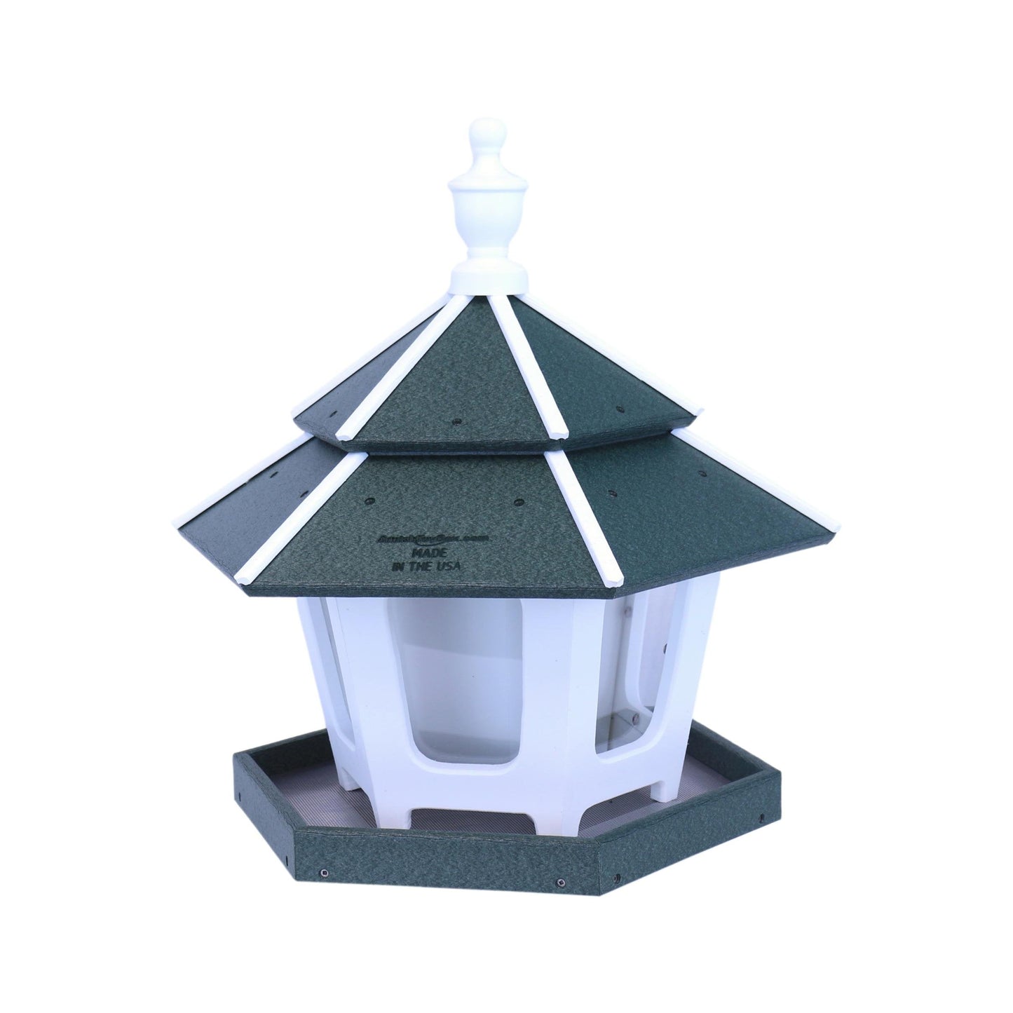 AmishToyBox.com Gazebo Bird Feeder with triple compartments, post-mount design, for lawn and patio outdoor bird feeding.
