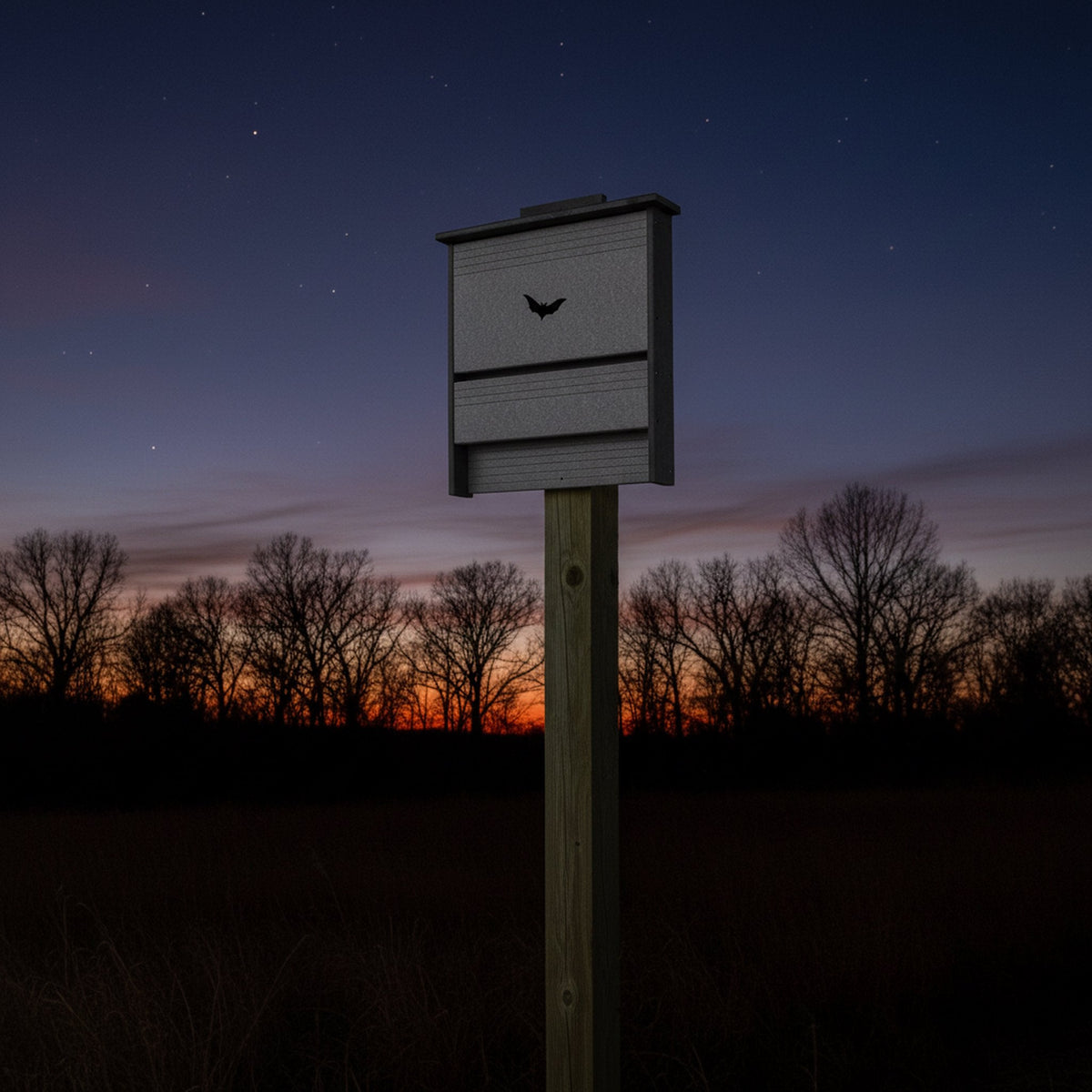 Amish-made 20 colony bat house crafted from eco-friendly poly lumber, designed for bat habitat and conservation efforts.