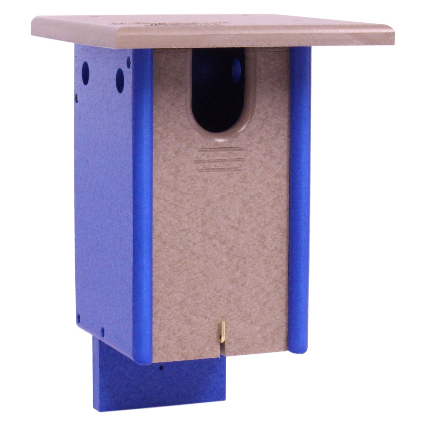 Amish-made bluebird house on a post, constructed from recycled poly lumber, designed for outdoor bird nesting.