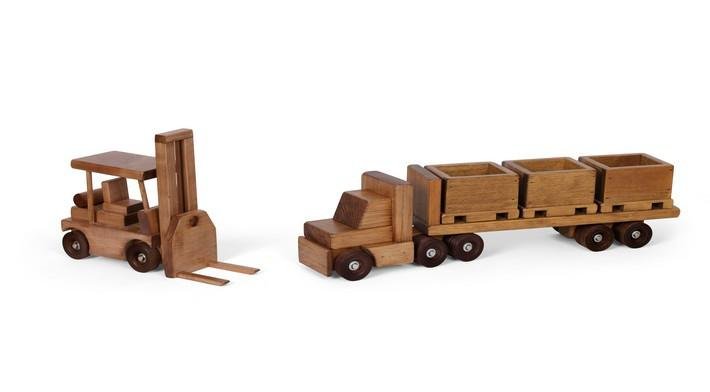Large Wooden Truck & Bin Trailer with Forklift Toy Set, Amish-Made