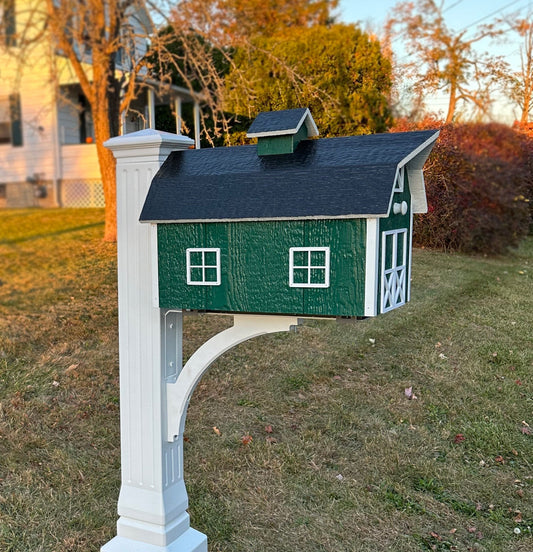 Amish-Made Wooden Mailbox, Dutch Barn Style, Post-Mount