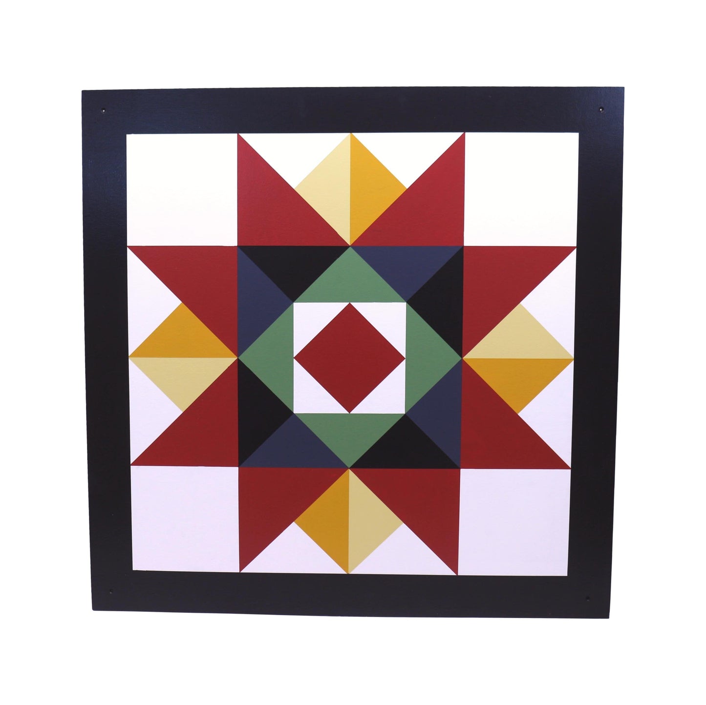 Hand-painted Washington Star barn quilt for outdoor wall decor, featuring vibrant colors and traditional Amish craftsmanship.