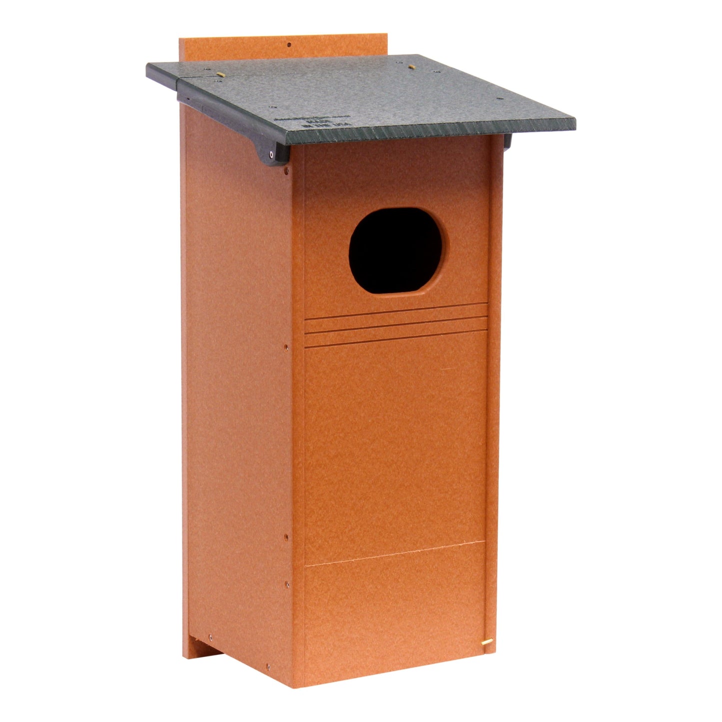 Wood Duck bird house made of durable poly lumber, post-mount design, ideal for attracting waterfowl to your outdoor space