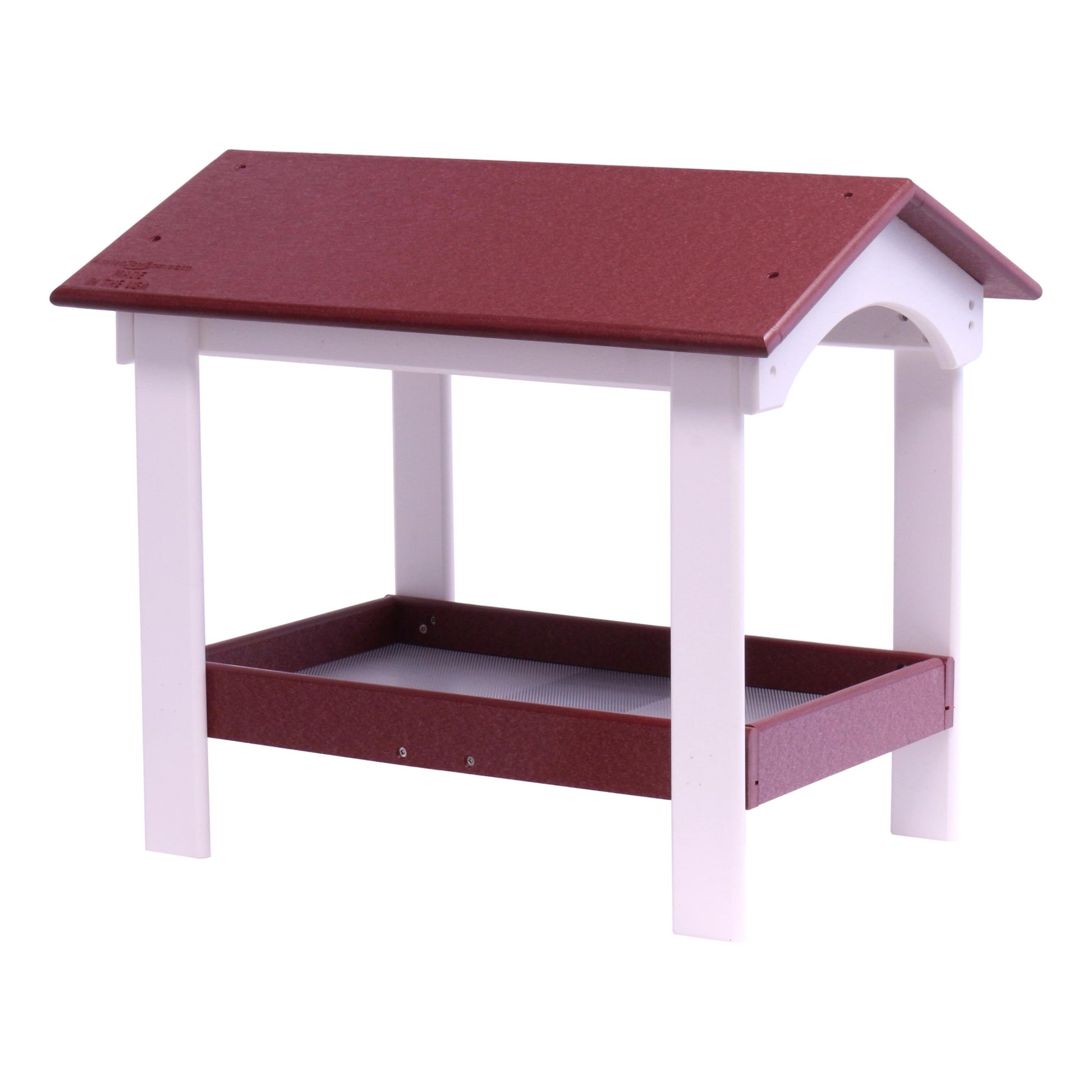 Deluxe AmishToyBox.com ground bird feeder with fly-through design, squirrel-proof screen mesh tray, ideal for attracting wild birds.