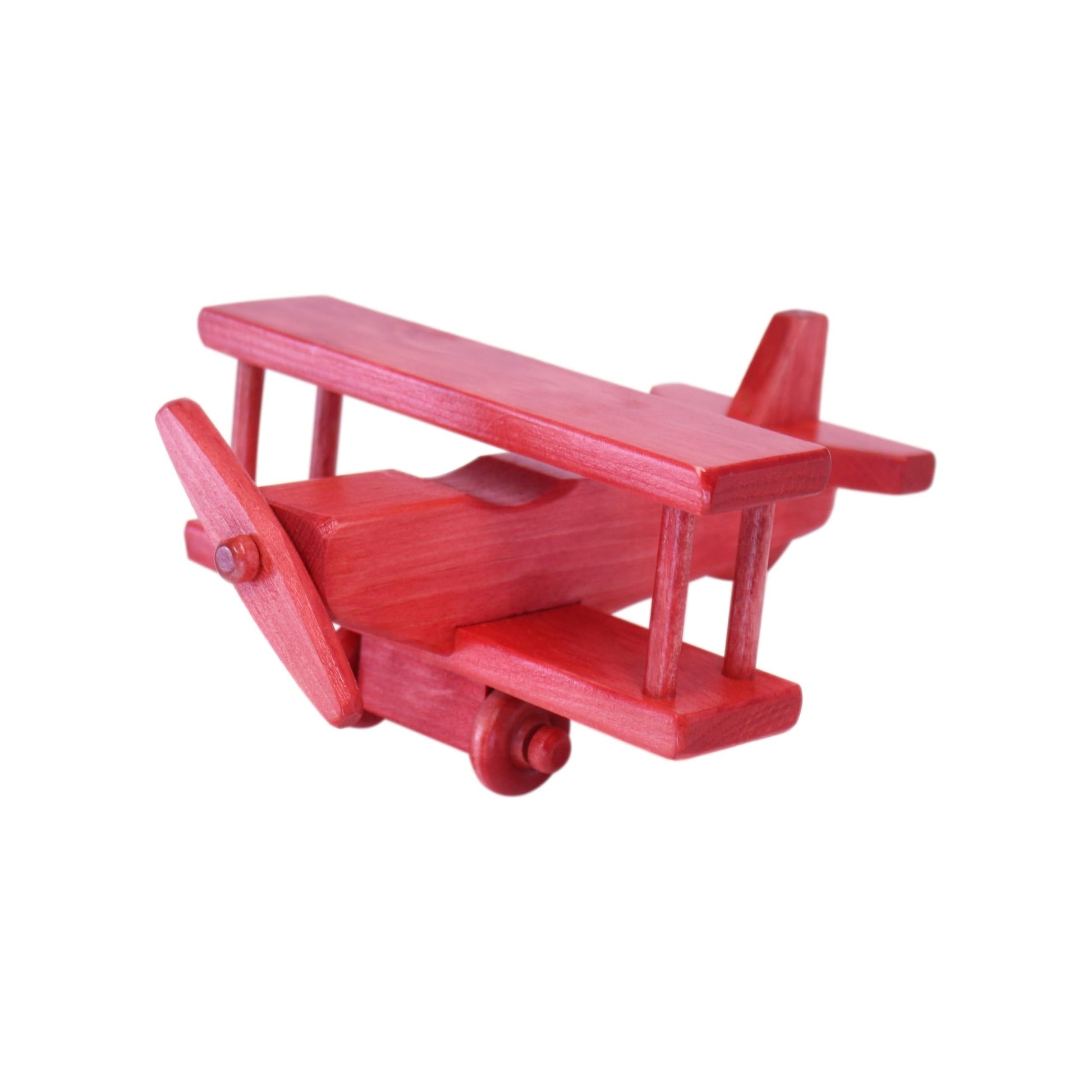 Wooden toy airplane with spinning propeller and kid-safe finish, showcasing a handcrafted AmishToyBox.com wooden toy airplane.