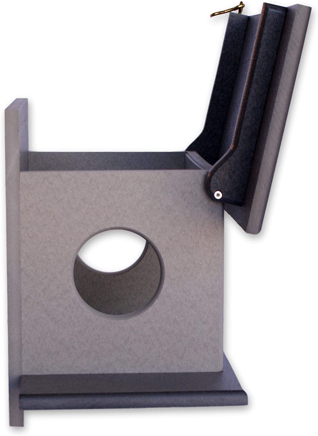 Amish-made squirrel corn feeder mounted on a post, made of durable poly lumber, designed for wildlife feeding.