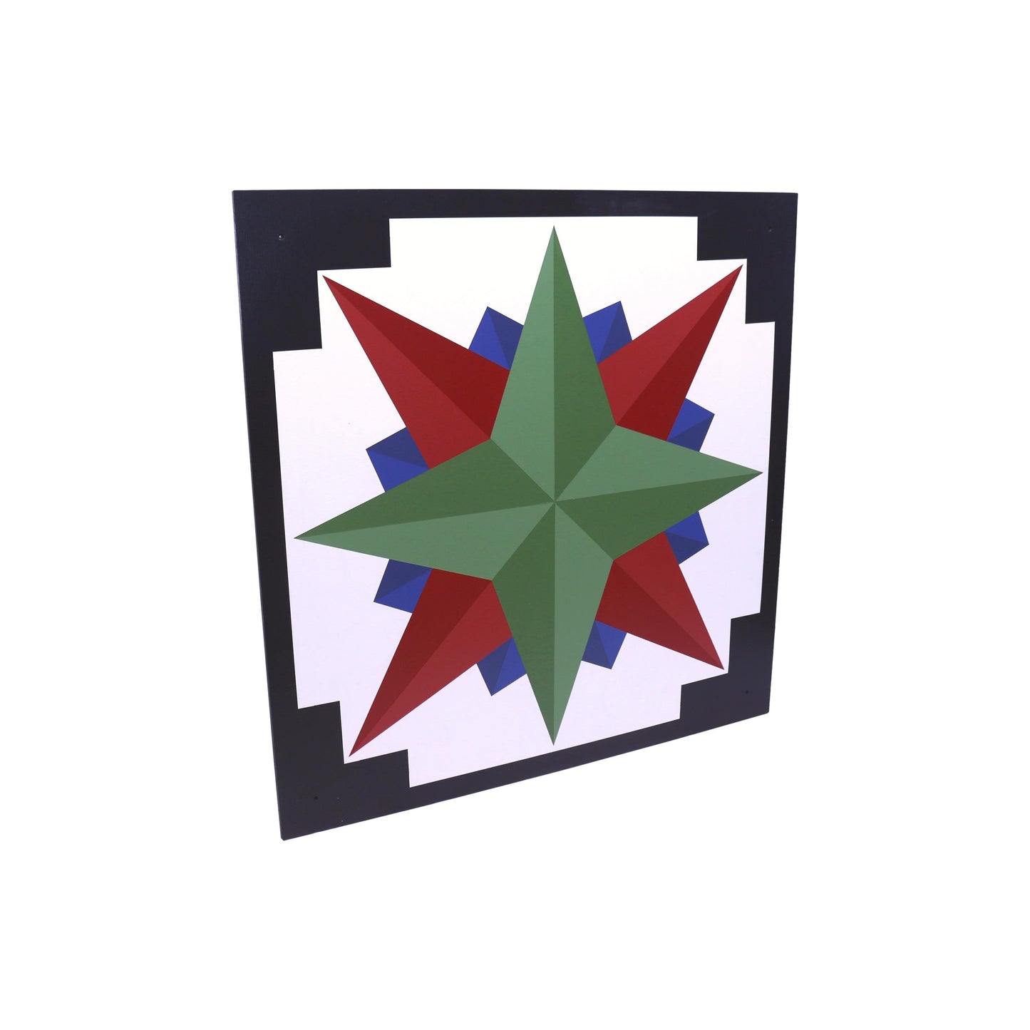 Hand-painted barn quilt sign featuring a sailor's compass design, perfect for lawn and patio decor.