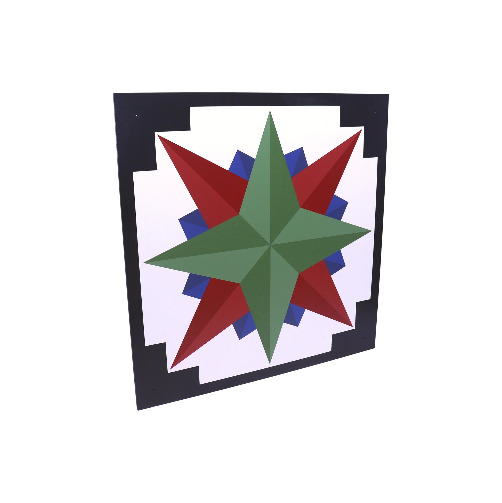 Hand-painted barn quilt sign featuring a sailor's compass design, perfect for lawn and patio decor.
