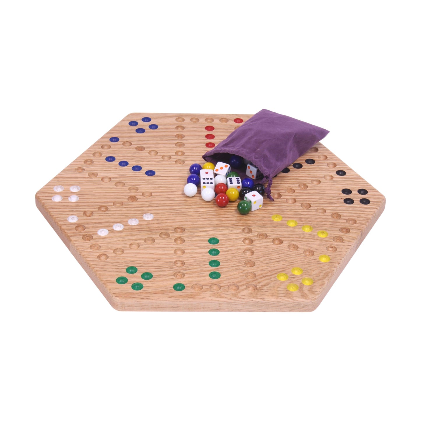 Hand-painted Aggravation Wahoo marble board game on wooden double-sided game board, crafted by AmishToyBox.com.