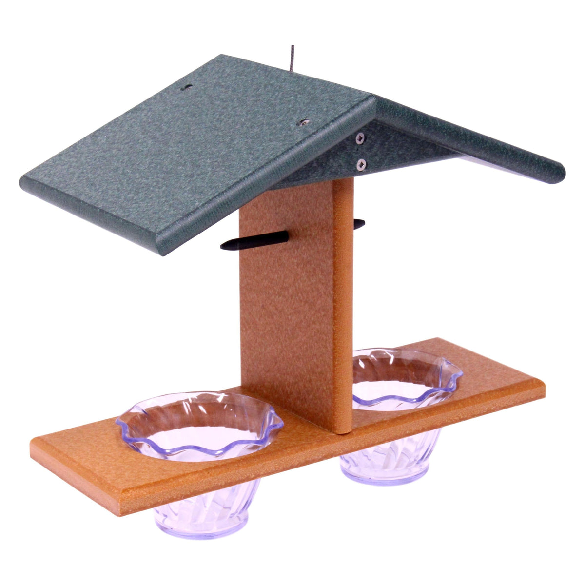 AmishToyBox.com Oriole Bird Feeder with double cups and pegs for orange halves, designed to attract orioles and other birds.